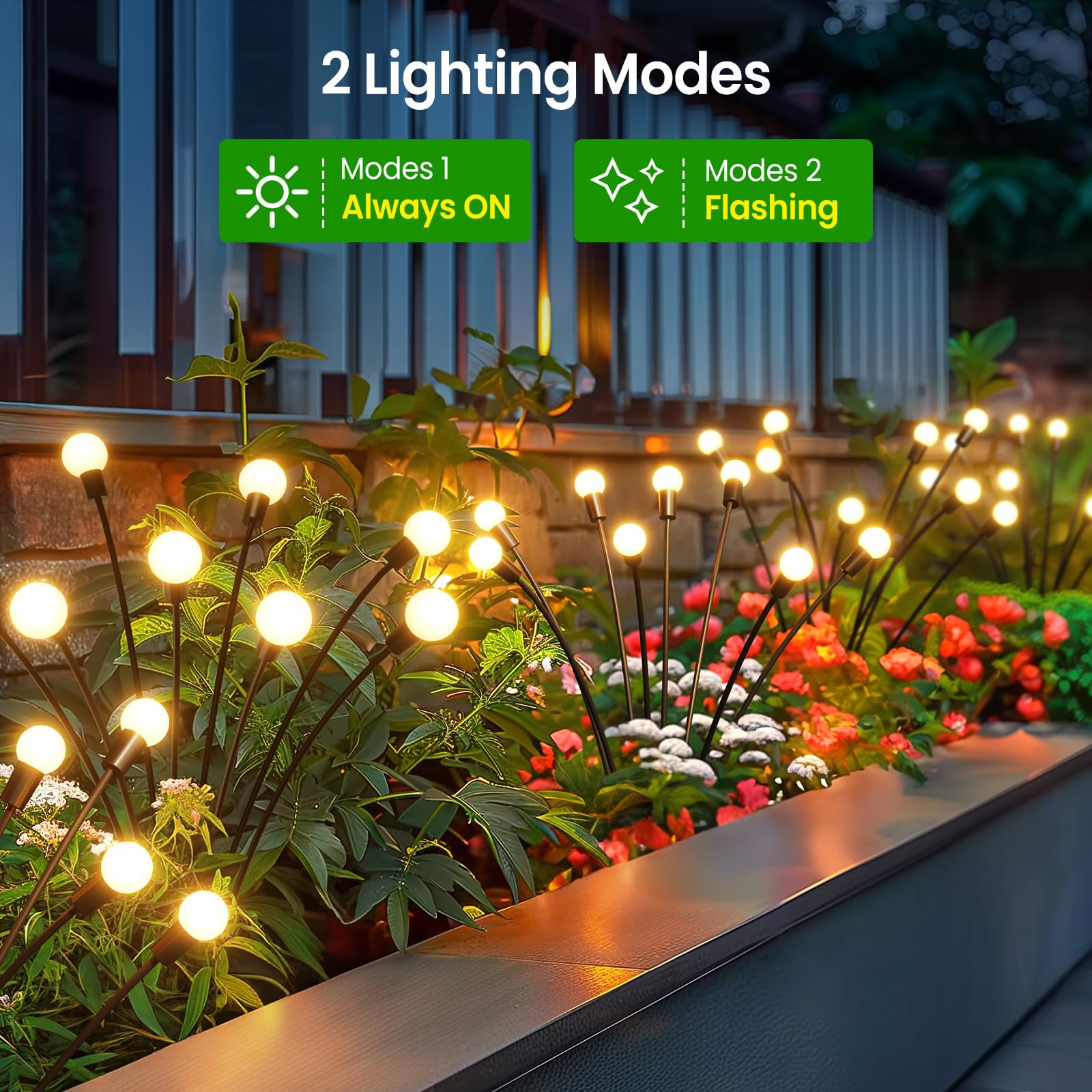 LETMY Solar Garden Lights - 32 LED Waterproof Firefly Lights, 4 Pack, Model: Solar Swaying Lights 04, Outdoor Decorative Lighting