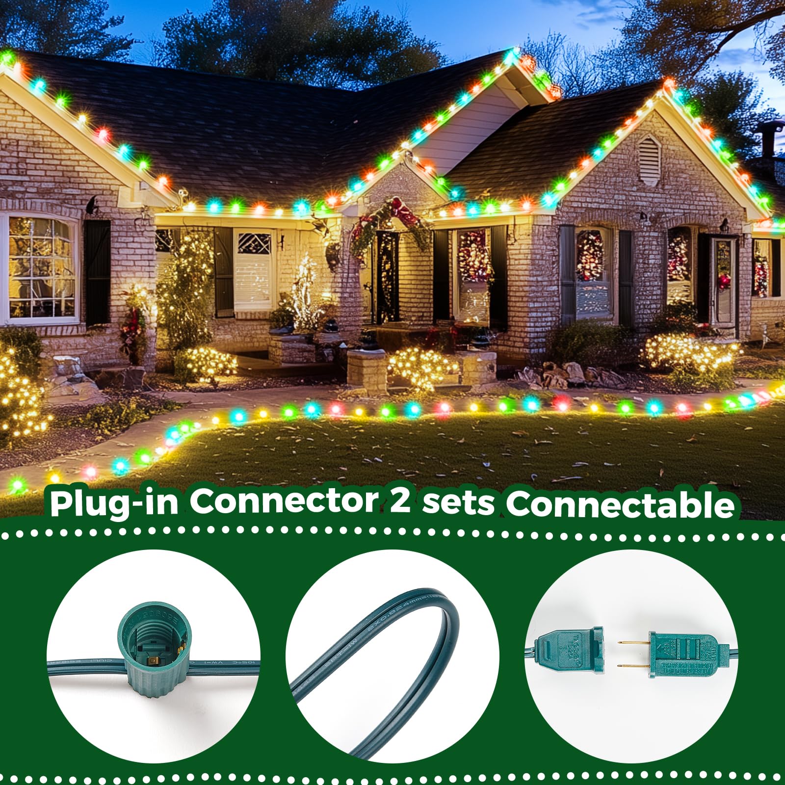 Multicolor C9 Christmas Lights Ceramic, C9 50ft Vintage Incandescent String Lights with Opaque Bulbs for Christmas Tree Patio Ro