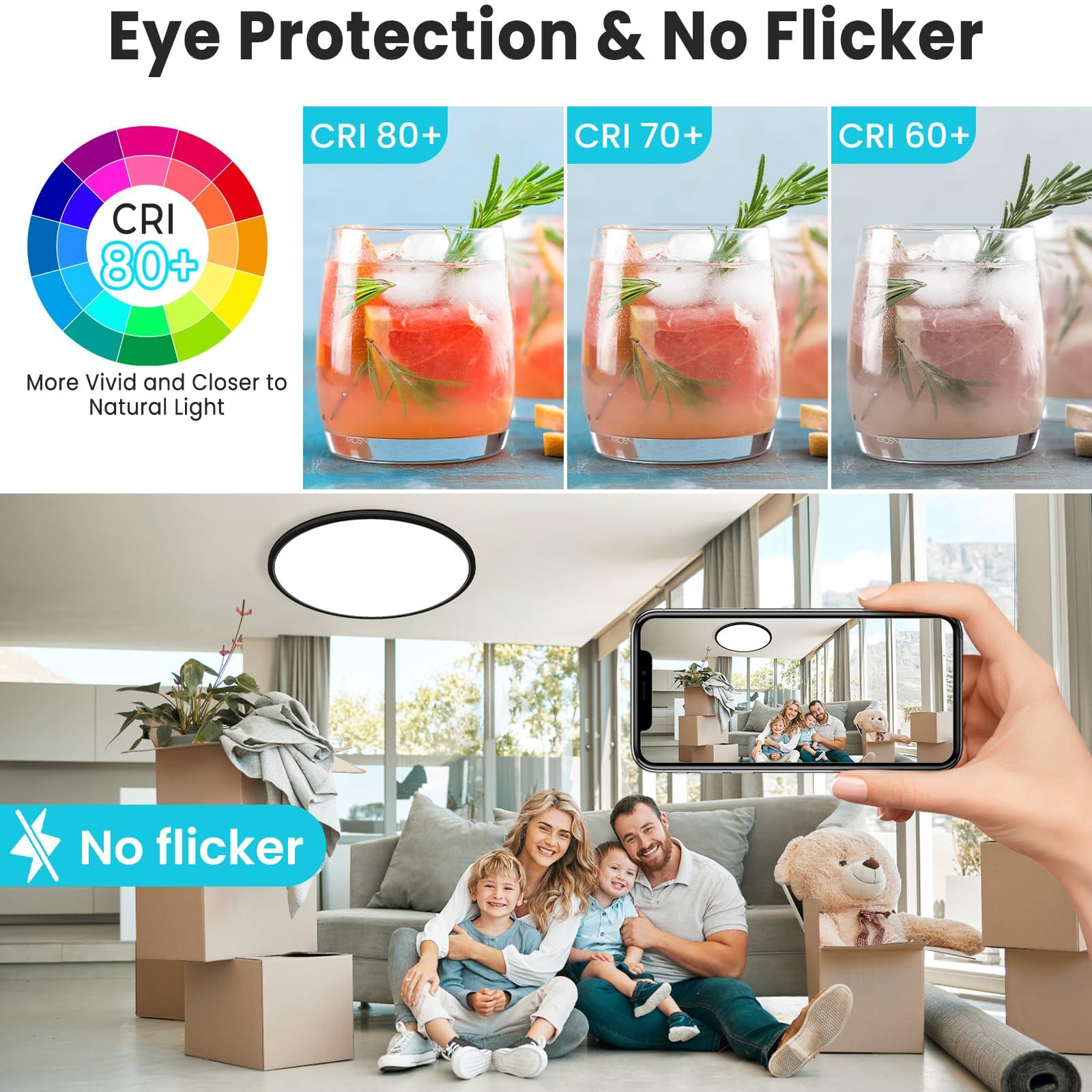 Libtit 16.5 Inch Black Flush Mount Ceiling Light, 3Pack 4200Lm 36W Large & Bright Ceiling Lighting Fixture, 3000K/4500K/6000K Th