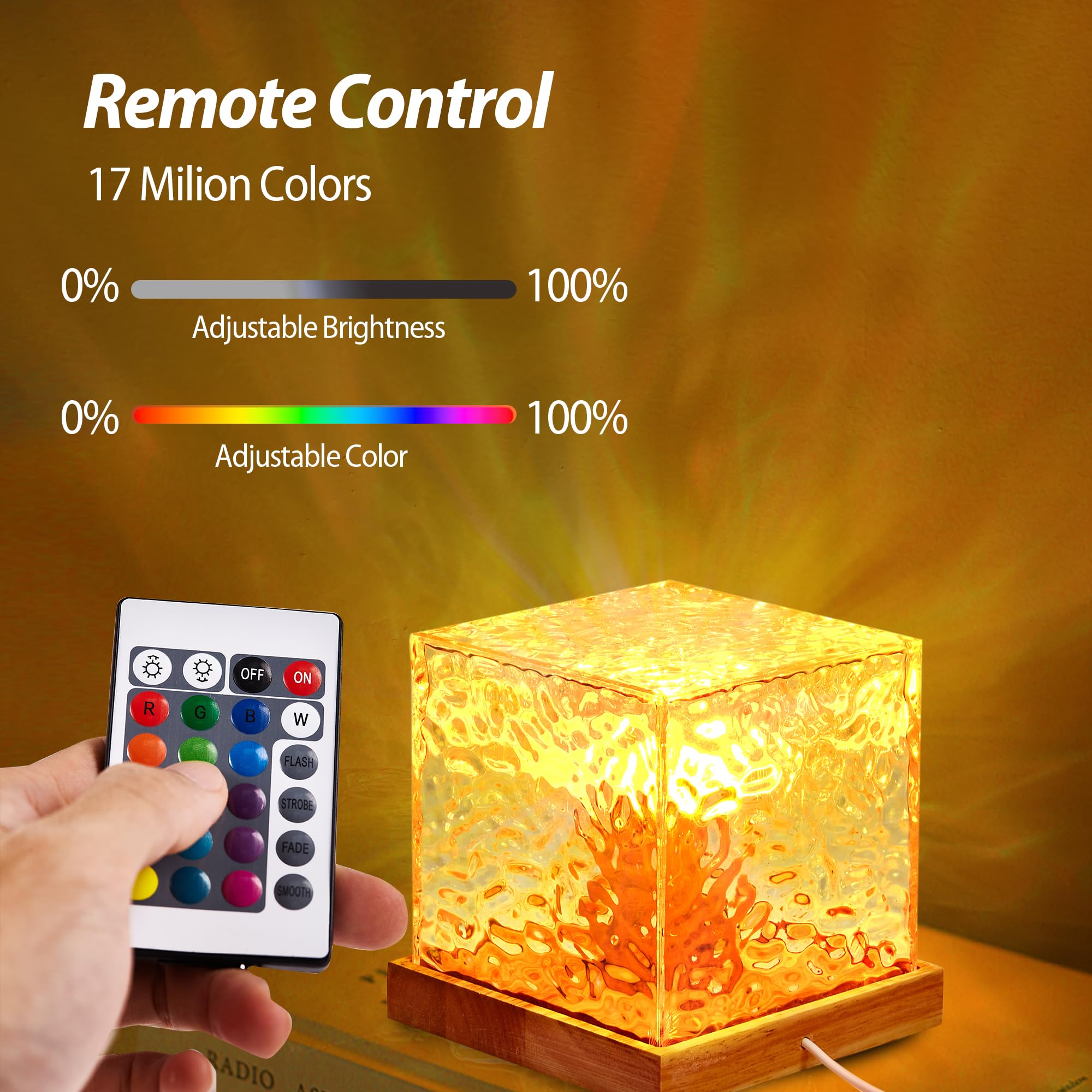 Suoapaiq Ocean Wave Projector Lamp, Northern Lights Aurora Projector Light, 16 Colors Gradual Rotating Flame Water Lamp Wave Lig
