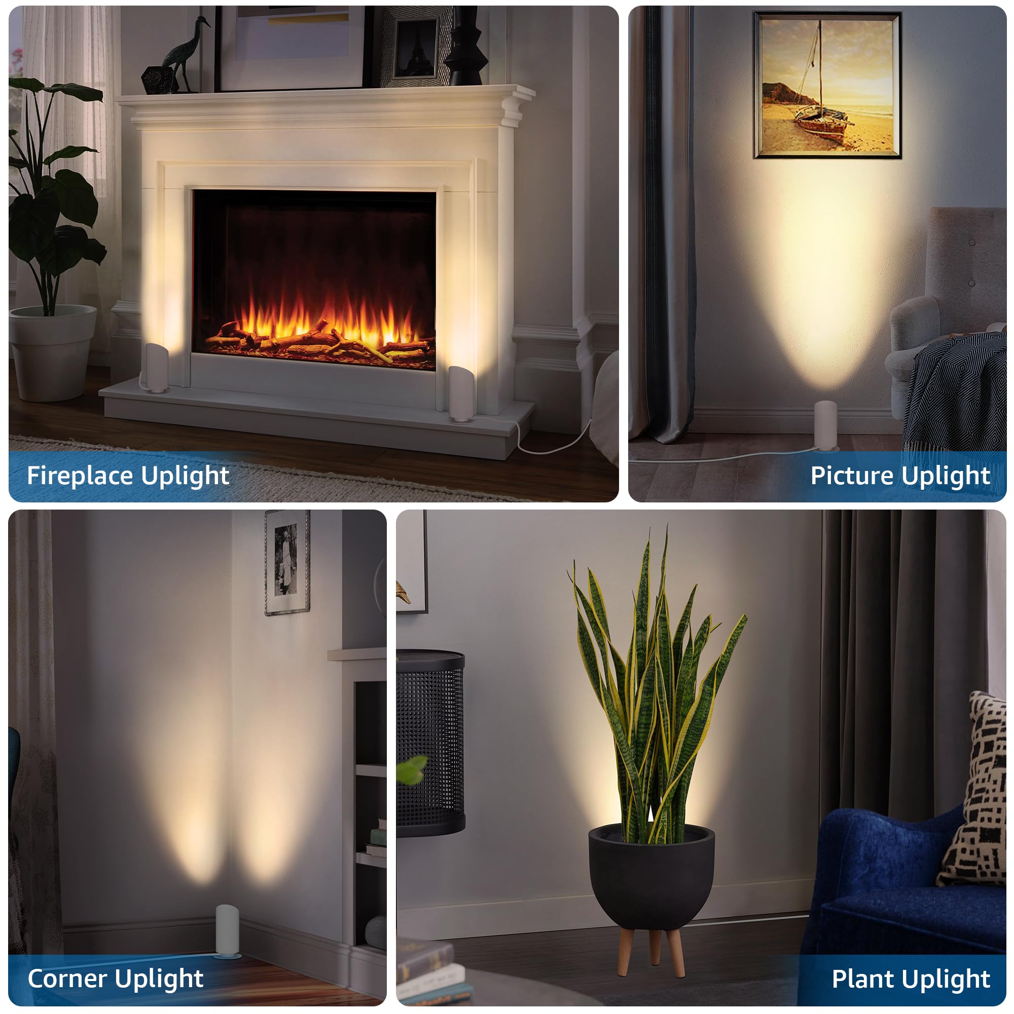 SUNVIE Up Lights Indoor 5W Floor Can Light, 2700K GU10 Bulbs, White, Model FCL03W02, 5.9 FT UL Listed Plug Cord &
