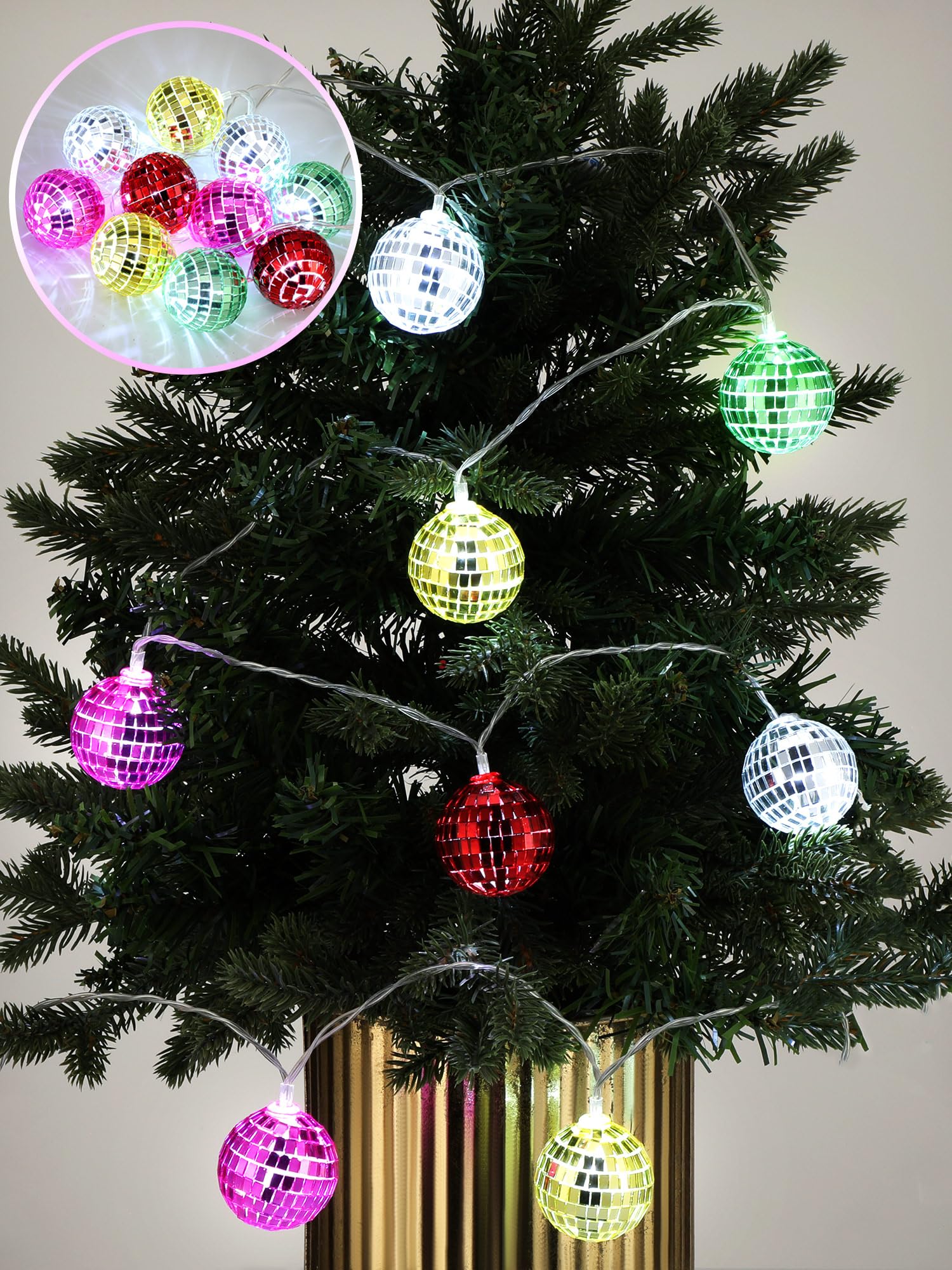 Bbto Led Disco Ball String Light Battery Powered Mirror Balls Ornaments For Outside Backyard Porch 70S 80S Disco Party Supplies(1.57 Inch Mixed Colors)