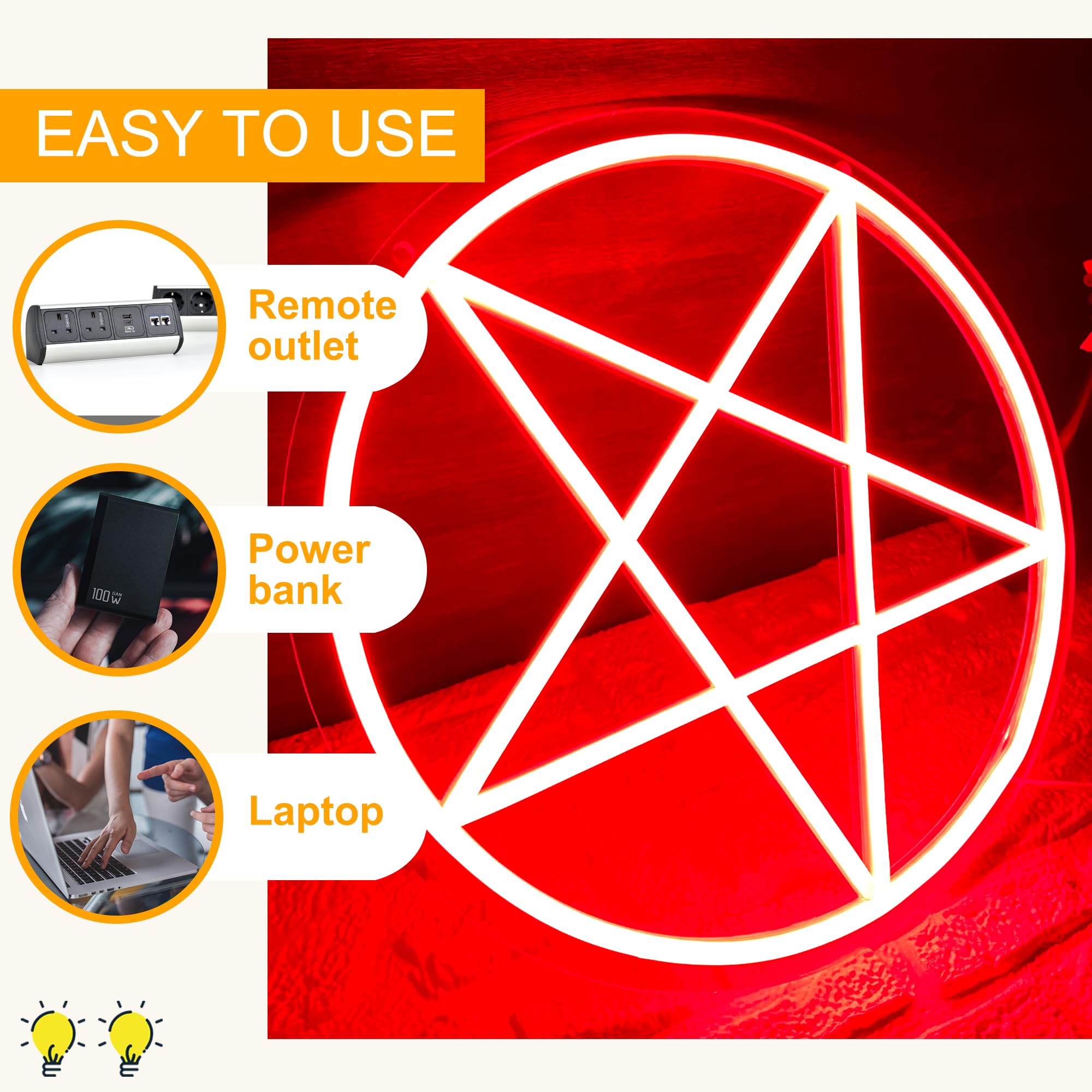 Allball Satanic Pentagram Neon Sign  Dimmable Led Gothic Pentagram Neon Light  Usb Powered For Home Bedroom Dorm College Party Christmas Gifts(13 * 13In)