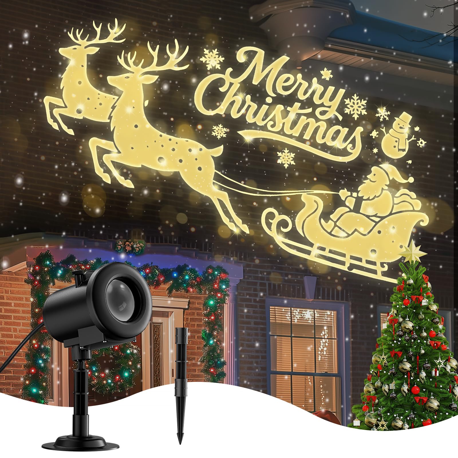 Beforalla 12 in 1 Christmas Projector Lights, 3D Dynamic Holiday Decor, Outdoor/Indoor, ABS Plastic, Model SE368-31, Yellow