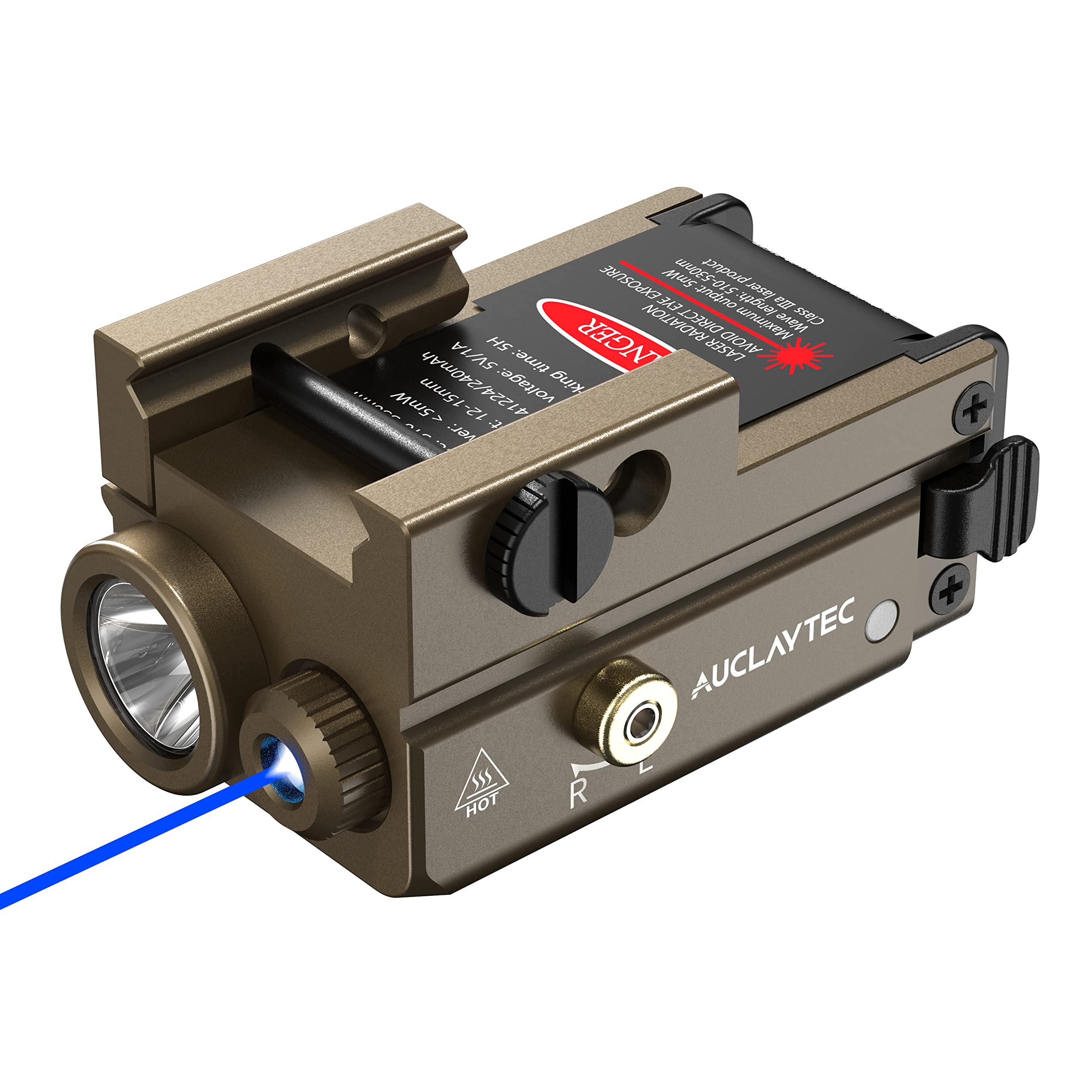 AUCLAYTEC Handheld Toy Flashlight Blue Laser Combo 420 Lumens Handheld Toy Light Recharge Tatical Flashlight Fits for Picatinny MIL-STD-1913 Rail  Fits for Glock (with Built-in Battery)