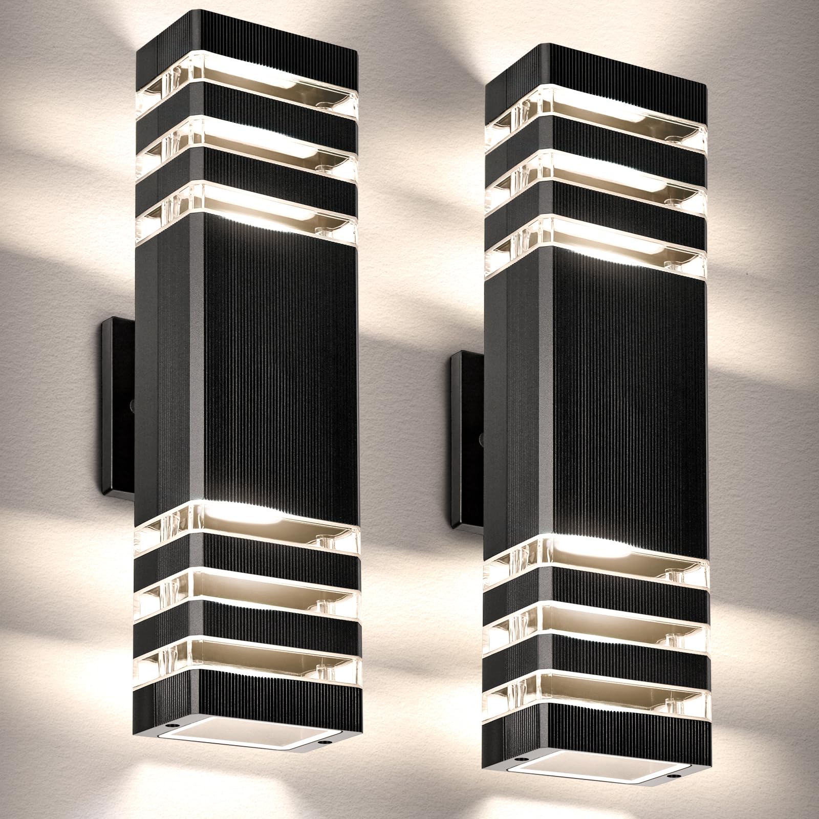 MZLITI Outdoor Wall Light Fixtures  Modern Up and Down LED Exterior Lighting Fixtures 4000K  IP65 Waterproof Black Wall Sconce Porch Lights Outdoor with 2 GU10 Bulbs for House  Porch  Patio  Garden