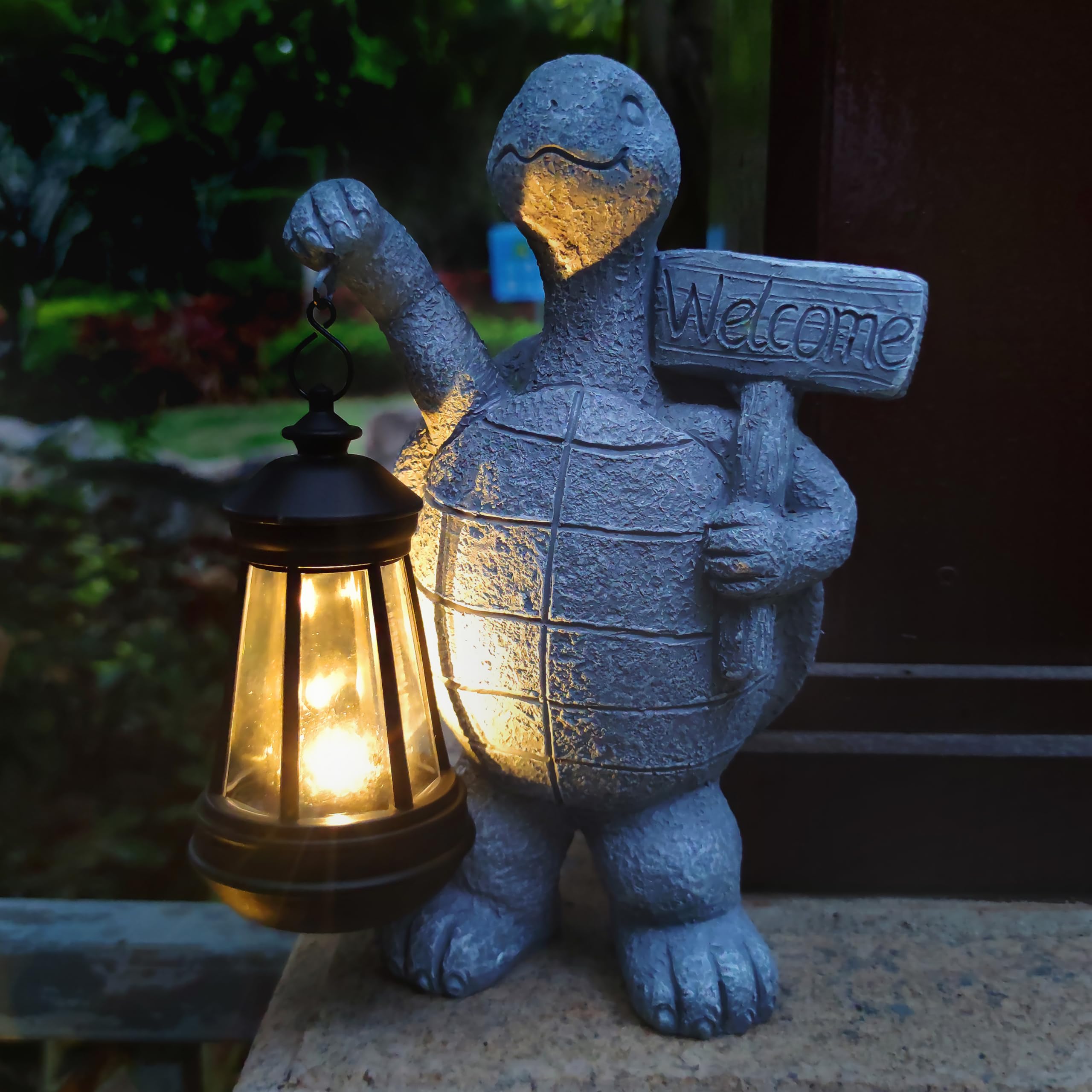VIOYOUNS Solar Turtle Garden Outdoor Statues,Resin Turtle Figurine Decorations with Solar Lights Lantern, Outdoor Turtle Art Dec