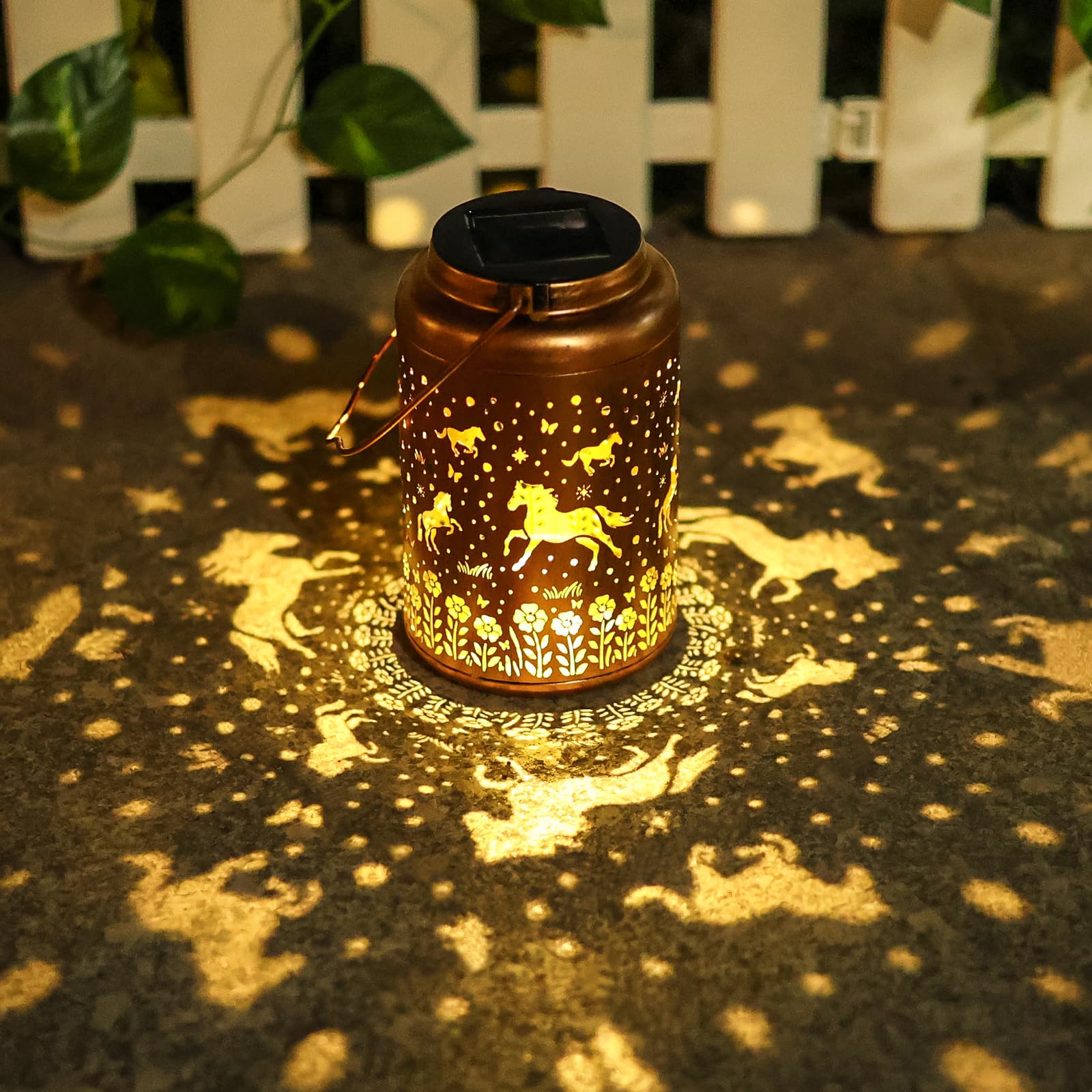 WACLSTDAY Horse Solar Lanterns Outdoor Waterproof Metal Garden Decor Red Copper Model B-W-DL-25005-ma