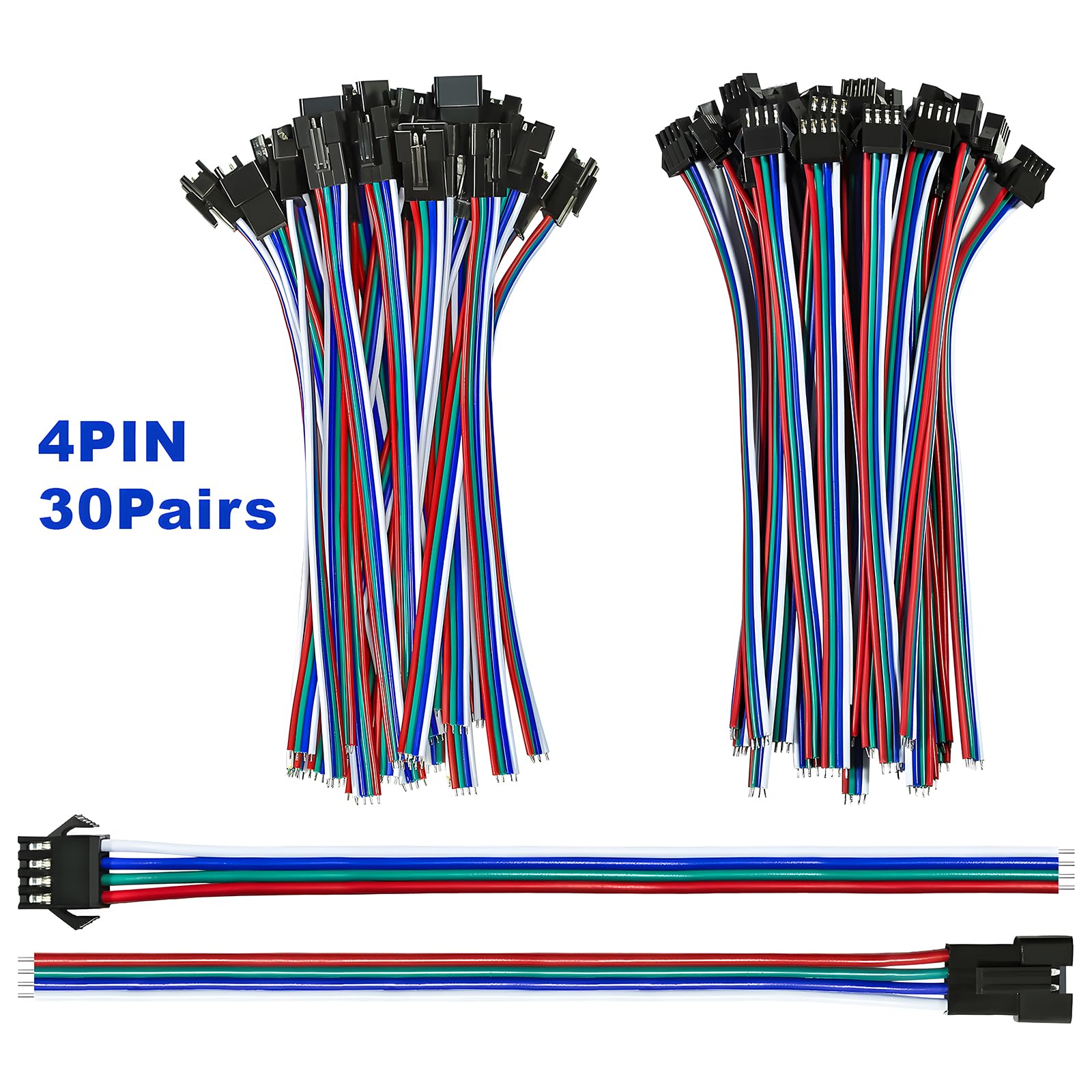 Visdoll 30 Pairs Jst Sm 4 Pin Connectors Female/Male 20Awg Wire 15Cm Cable Led Strip Connector For Led Strip Rgb 5050 3528 Ws2801 Apa02 Ws2813 Ws2815 Ws2801