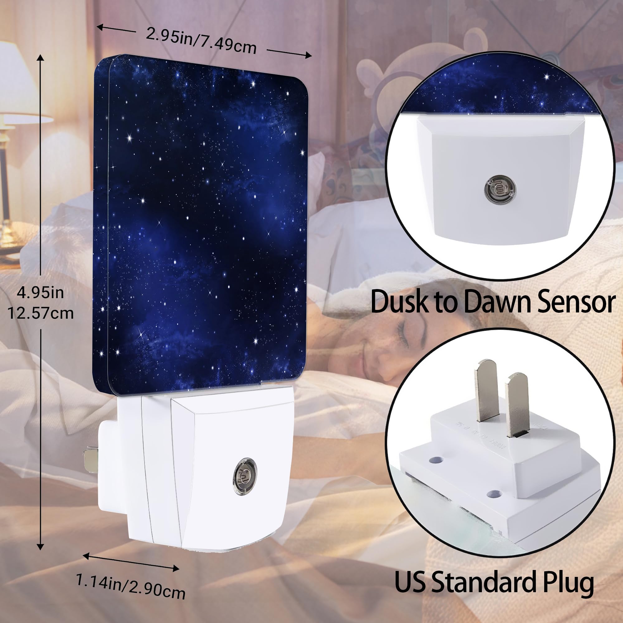 Jopowide Night Sky Stars Night Light, Deep Space Plug Into Wall With Dusk To Dawn Light Sensors, Warm Nightlights For Bedroom, B