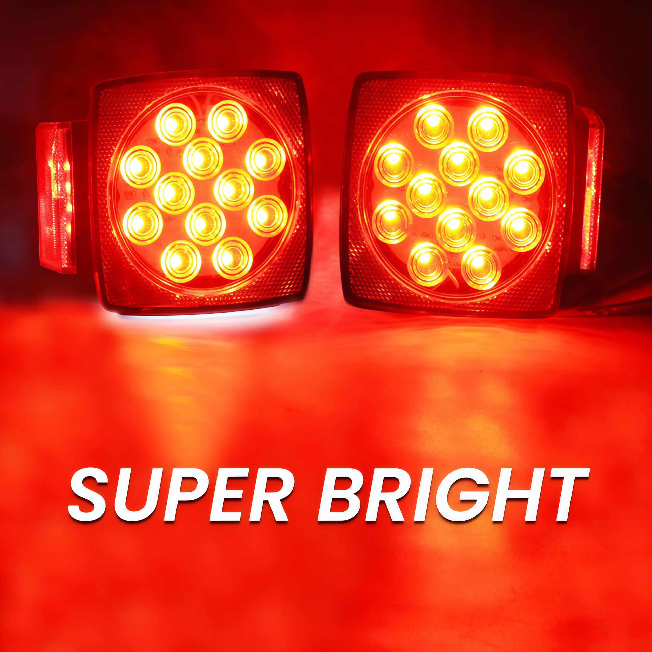 Gonice 2Pcs Square Led Trailer Light Kit, Brake Stop Tail Running License Plate Led Light Lamp For 12V Camper Truck Rv Boat Snow
