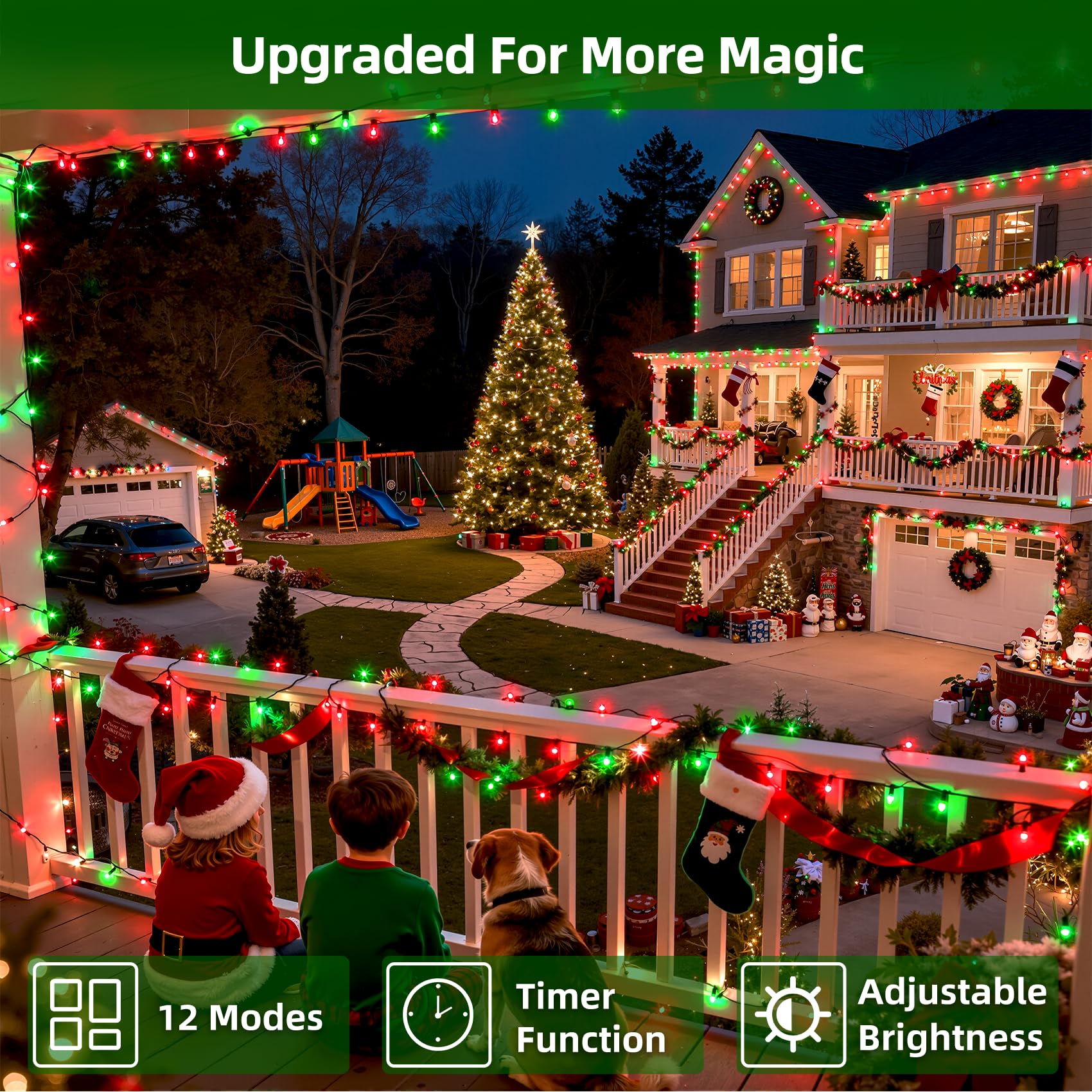 300Led Christmas Lights Outdoor Indoor Use  12 Lighting Modes 75Ft Christmas Tree Lights With Timer  Dimmable Red & Green Led Stringlights Waterproof For Yard Tree Wedding Party Holiday Red & Green