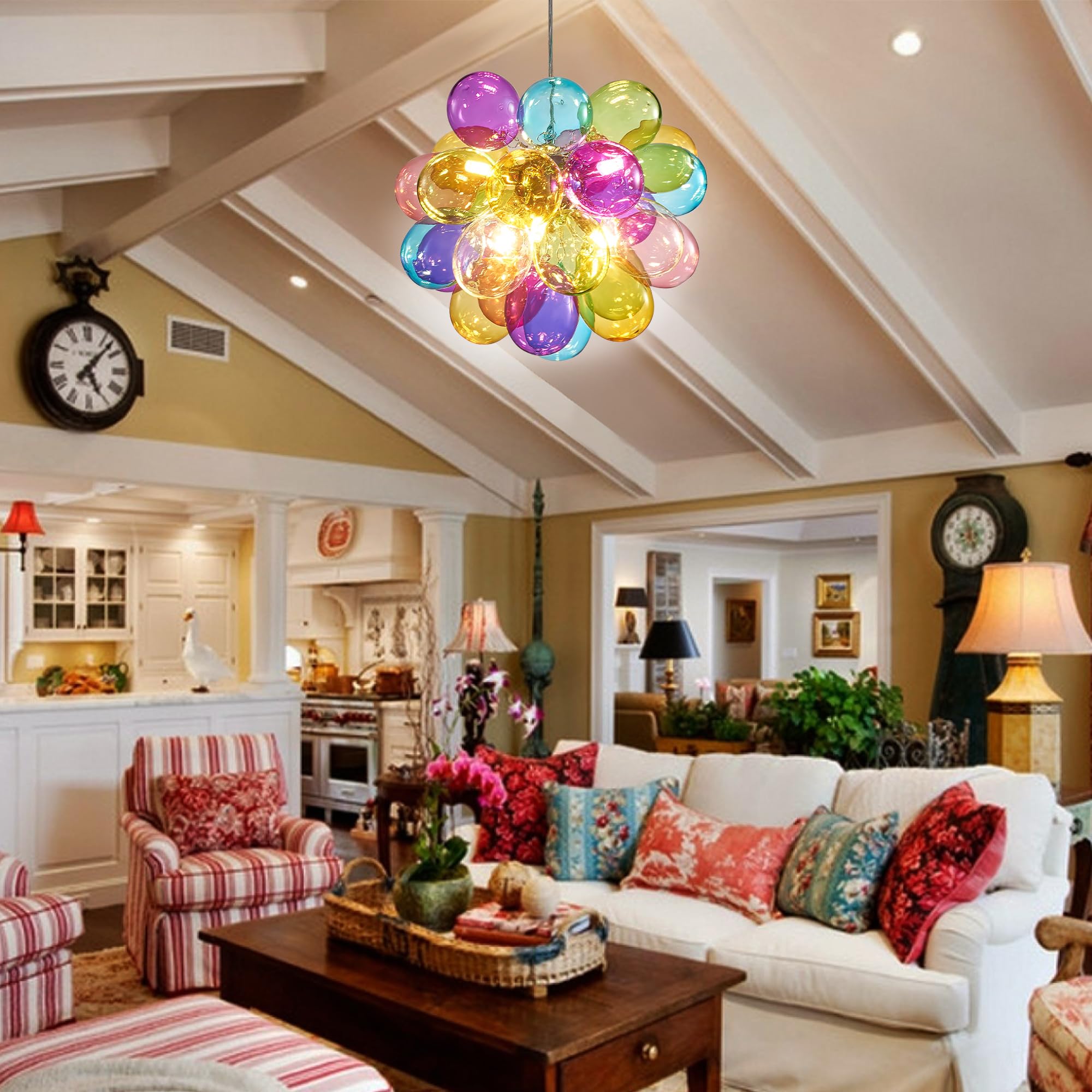 Longree Mini Bubble Ball Chandelier, 20" Multicolor Glass Pendant Light for Bedroom, Dining Room, Model LR1540