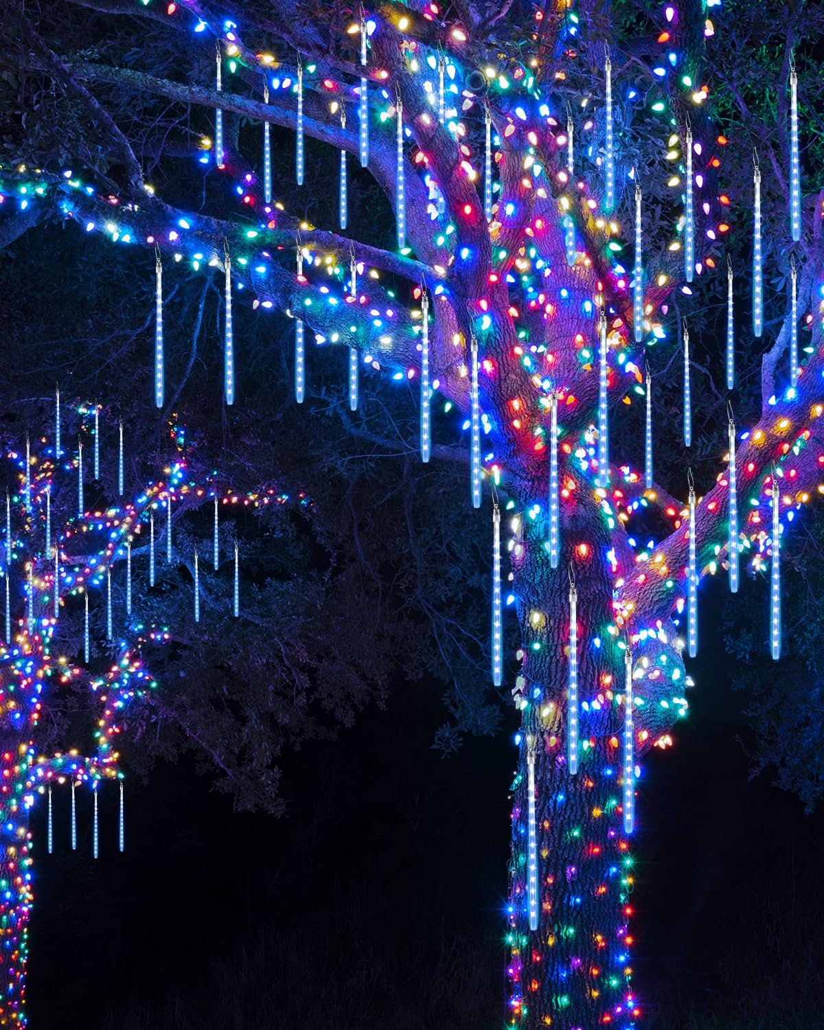 Joomer 2-Pack Christmas Lights Outdoor, 11.8 Inch 10 Tubes 240 Led Meteor Shower Lights, Led Falling Icicle Cascading Lights With Timer Waterproof And Connectable For Christmas Decoration (Blue)