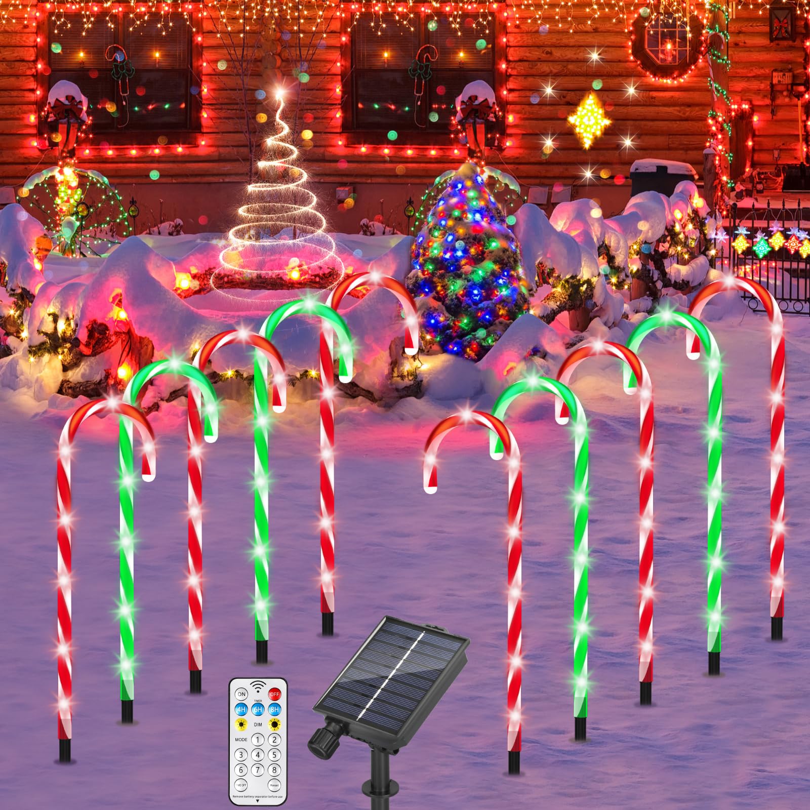 ZHAHA Solar Christmas Pathway Lights Outdoor Decorations, Solar Candy Cane Lights for Yard Patio Garden Walkway with 8 Light Mod