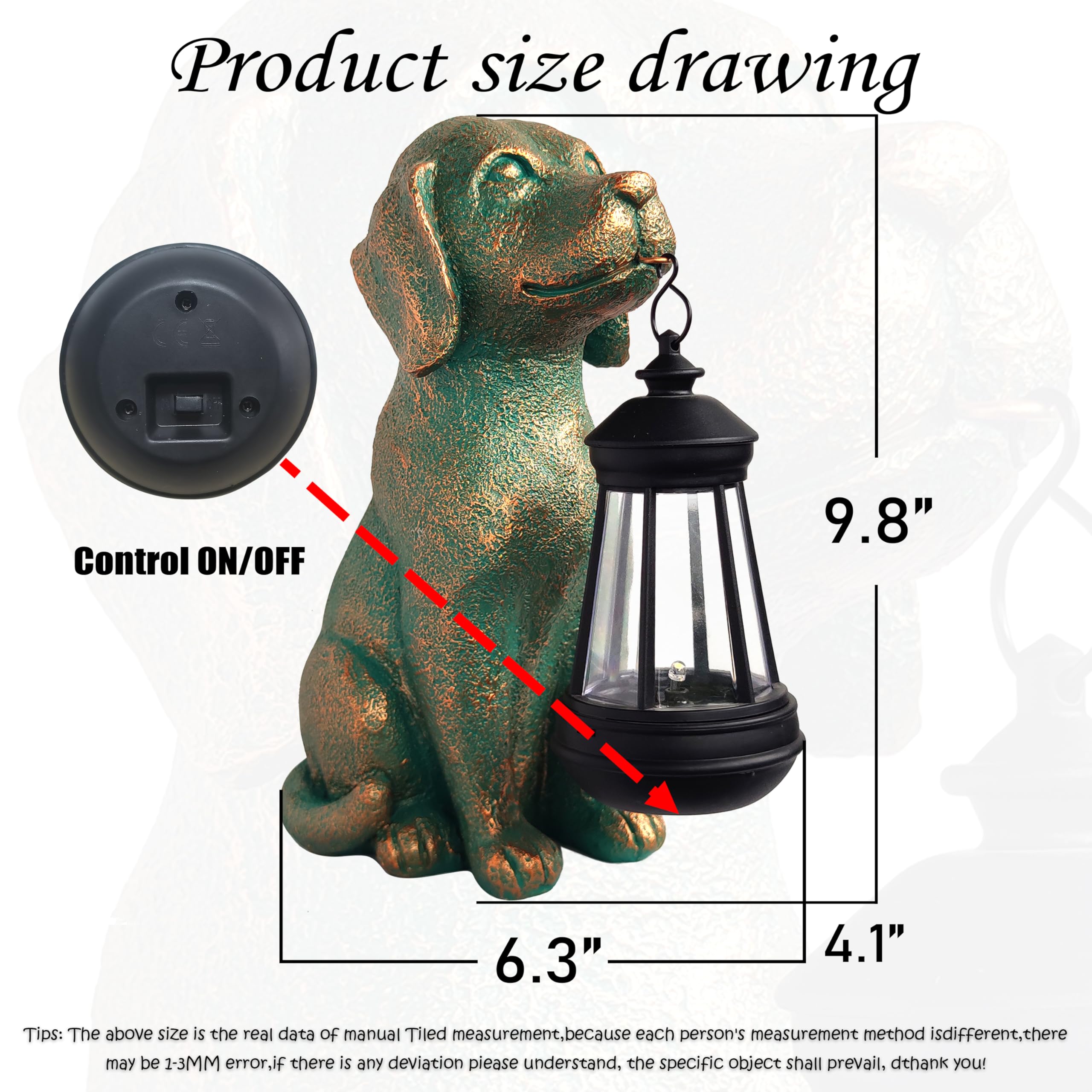 JOYBEE Dog Garden Statues with Solar Lantern - Bronze Outdoor Decor, Model jy0110 for Patio & Lawn Ornaments