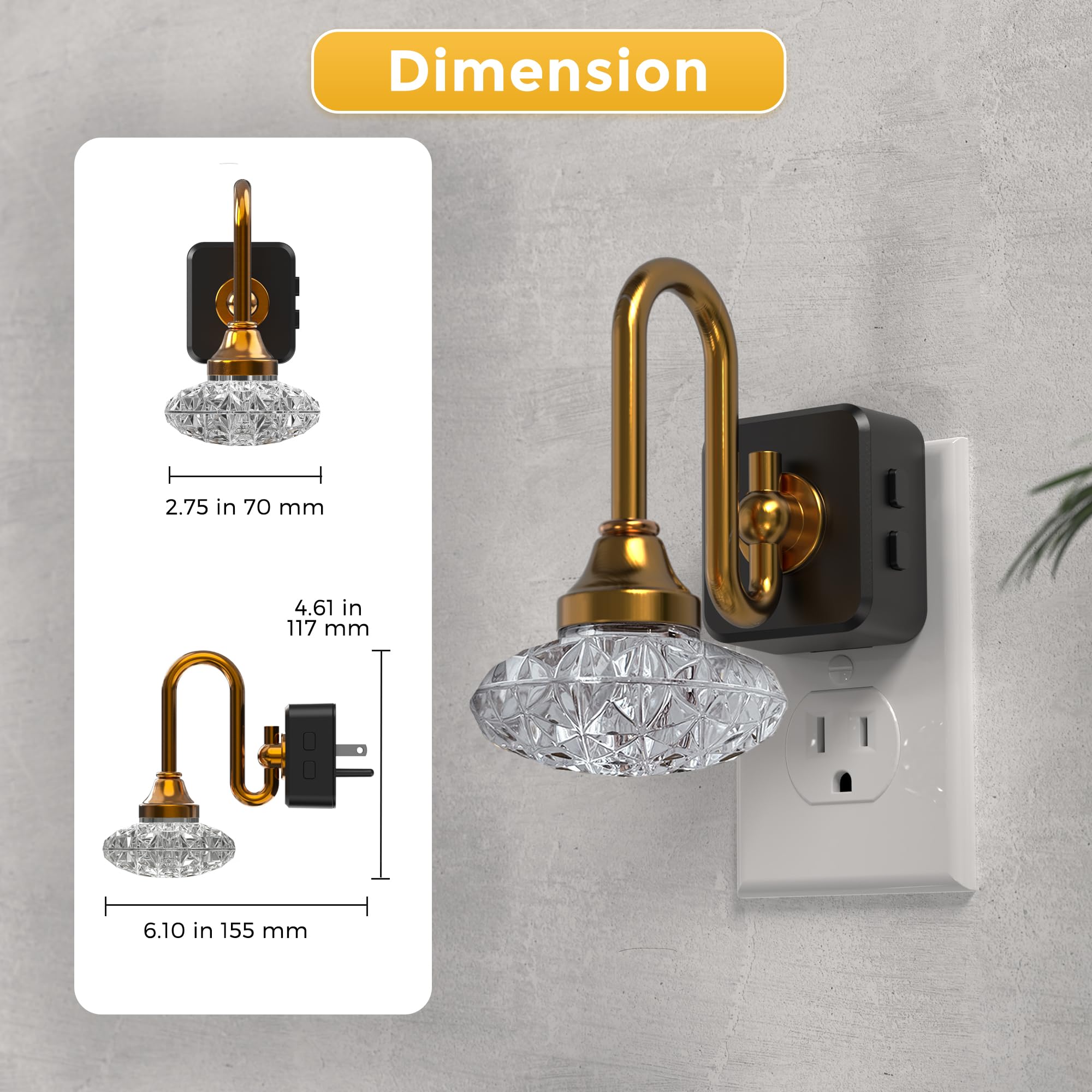 L LOHAS LED Night Lights, 2 Pack RGB Floral Dusk to Dawn, 3 Brightness Levels, Rotatable Plug, Gold Ring-Diamond Pattern, Model A-GY23409ZSUS