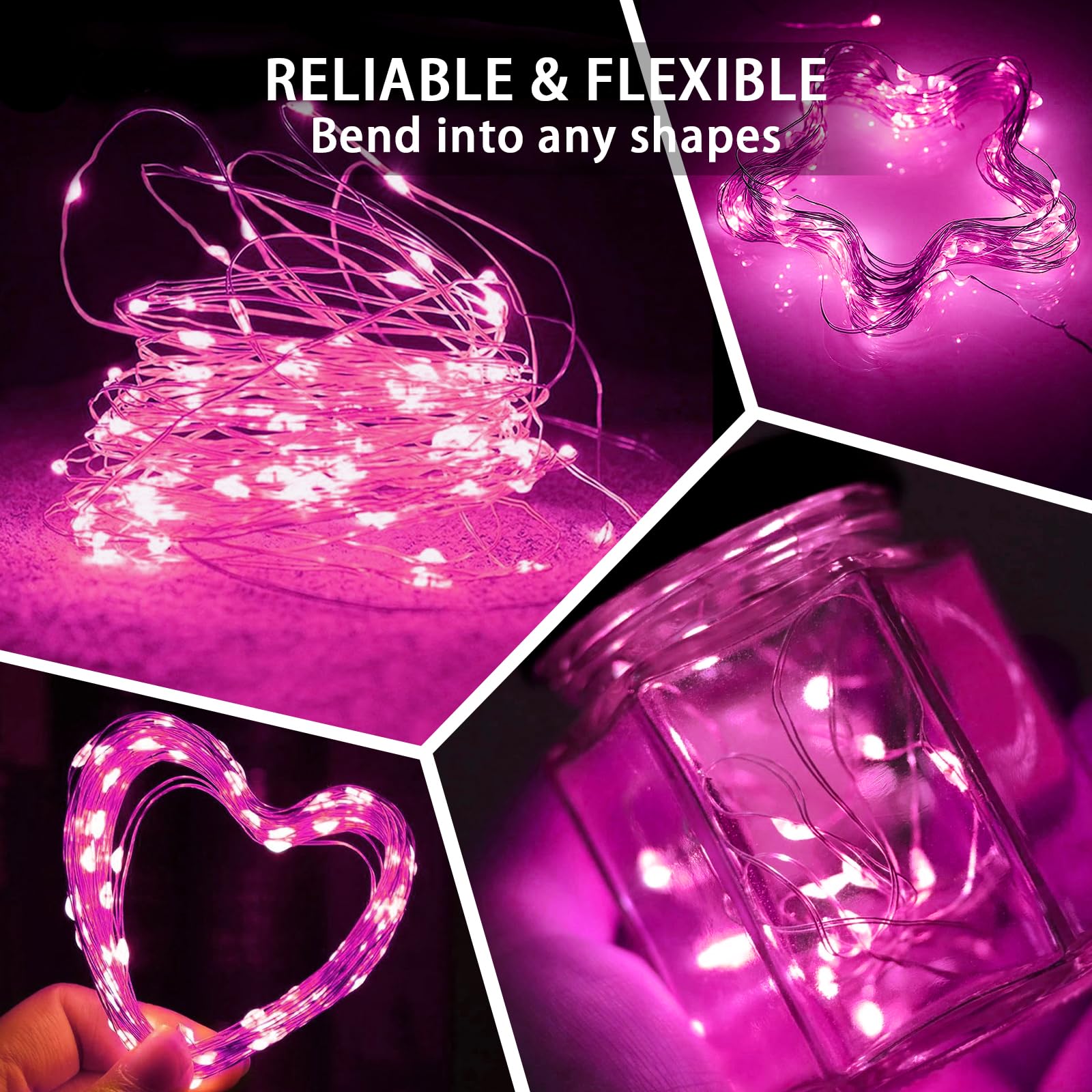 chzk 24 Pack Fairy Lights, 20 LED Twinkle String Lights, Battery Operated, Waterproof, Pink, Model A01-Mini