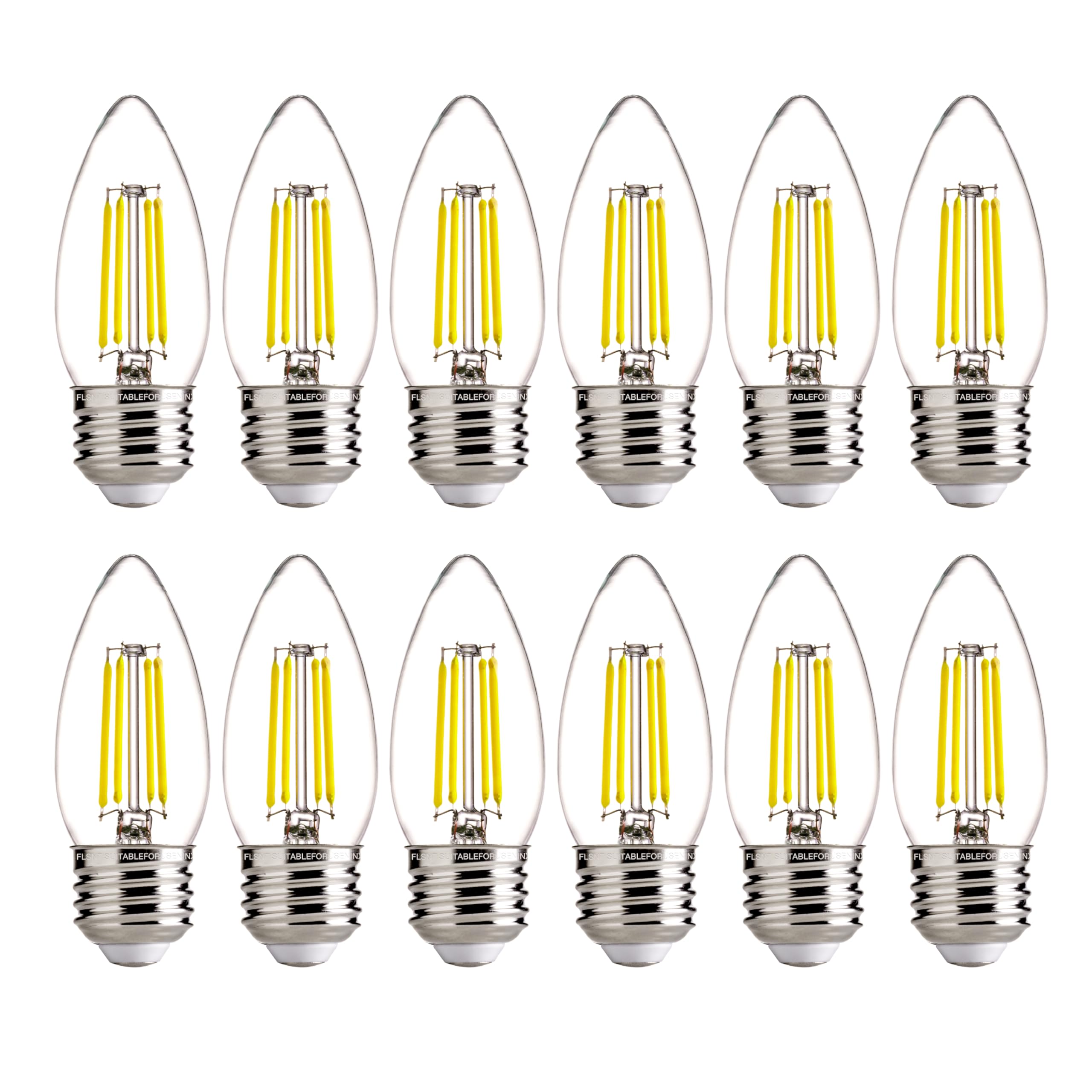 Flsnt 5000K Daylight Dimmable Led Candelabra Bulbs, 60W Equivalent, B11 E26 Base Led Chandelier Light Bulbs, 550Lm, 12 Pack