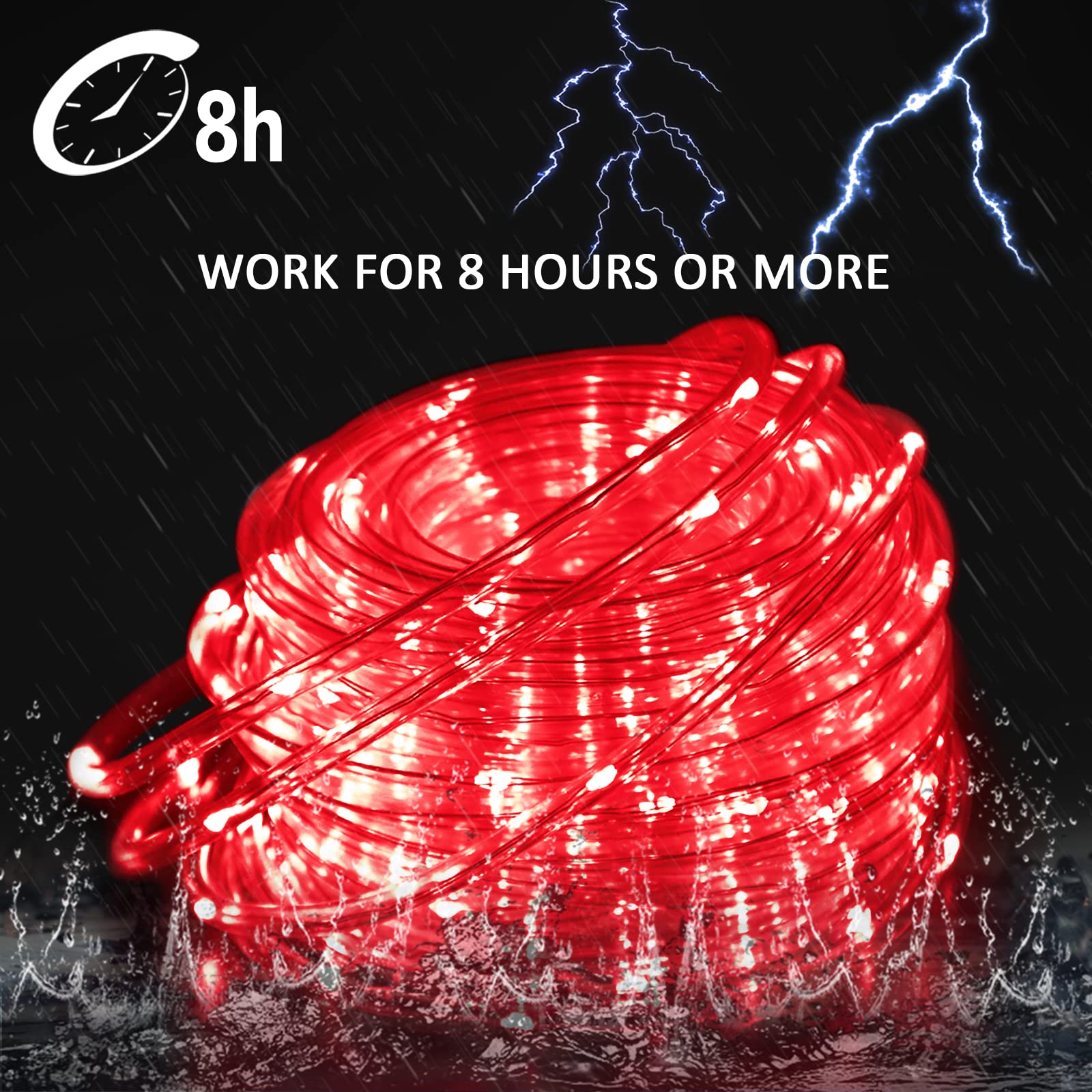 Jmexsuss Valentine Solar Rope Lights,2 Pack 100 Led 33Ft 8 Modes Solar Rope Lights Outdoor Waterproof Red Led Fairy Lights For V