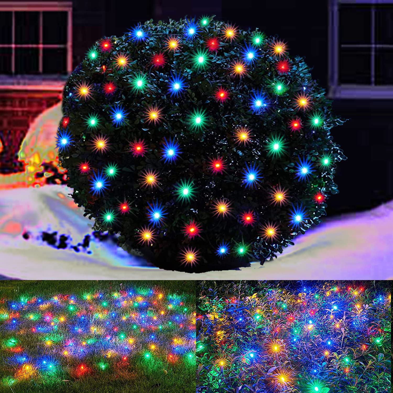 LED Christmas Net Lights Outdoor Christmas Decorations for Bushes 100LED 5ftx5ft Connectable Green Wire Net Christmas Lights for Outdoor indoor Yard Mesh Shrub Tree Decor  UL Certified(Multicolor)