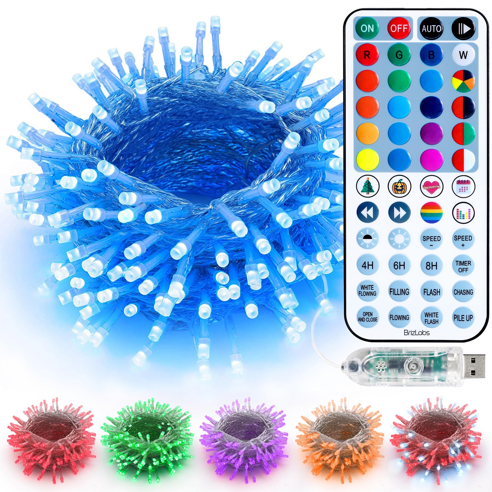Brizlabs St.Patrick'S Day Green String Lights, Color Changing Rgb Christmas Lights, 100 Led 33Ft Usb Christmas Lights With Remote, Mini Lights String For Halloween Xmas St.Patrick'S Day Room Decor