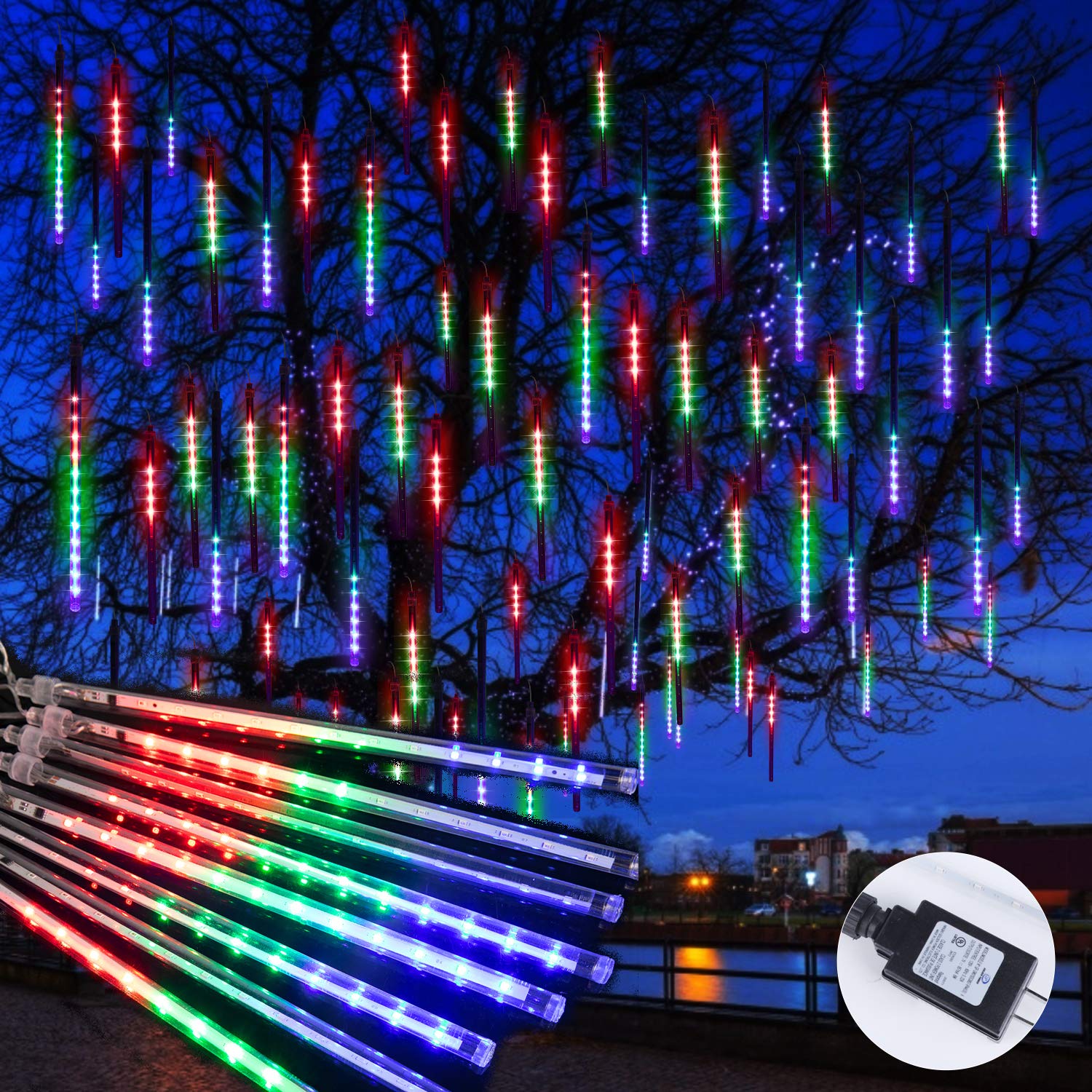 Brightown Meteor Shower Lights, 240 LED, Waterproof, 11.8 Inches, Multicolor, Model CH-7V-30cm-c, Hanging Falling Rain Lights for Holiday Decor