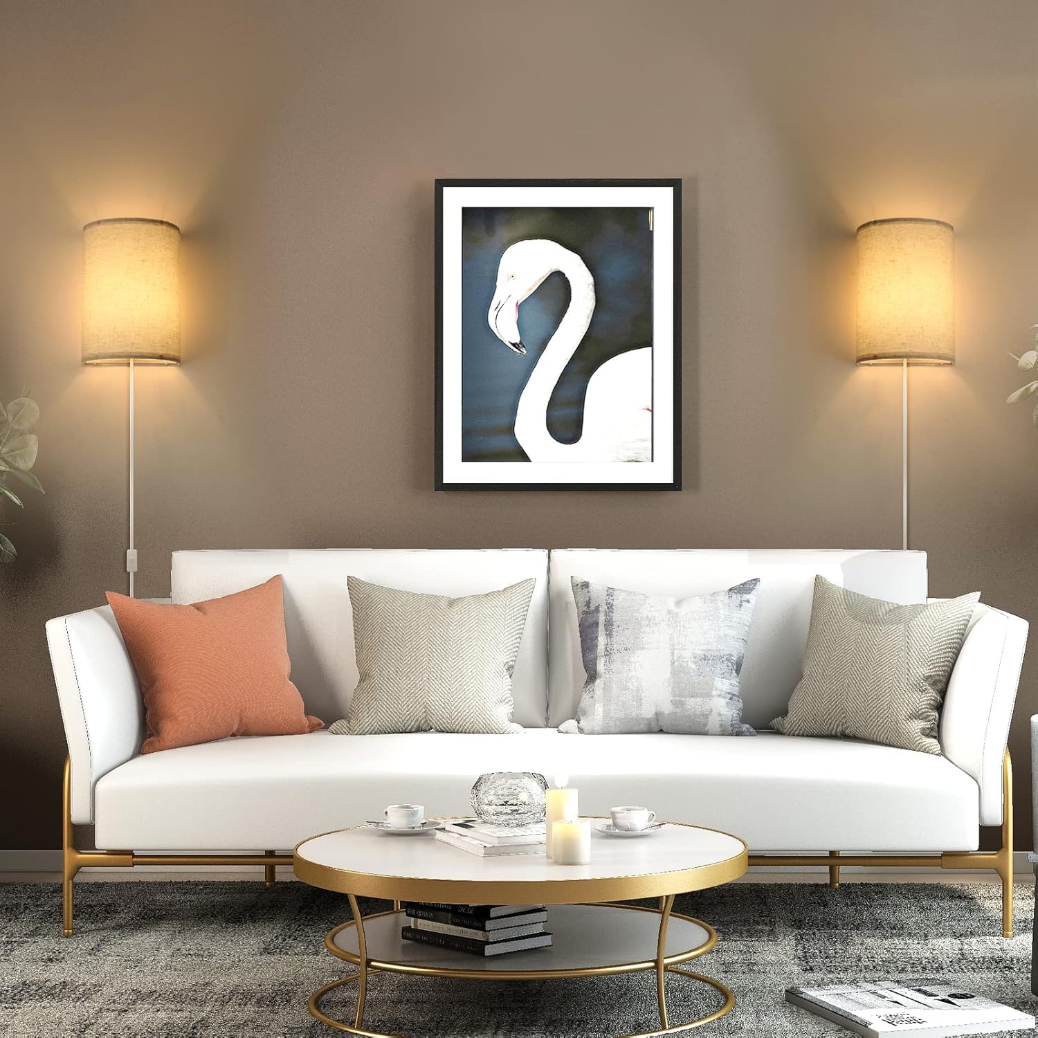 Beser·Win Plug in Wall Sconce Set of Two, Rustic Beige Fabric Lamps with On/Off Switch, Industrial Design for Bedroom and Porch