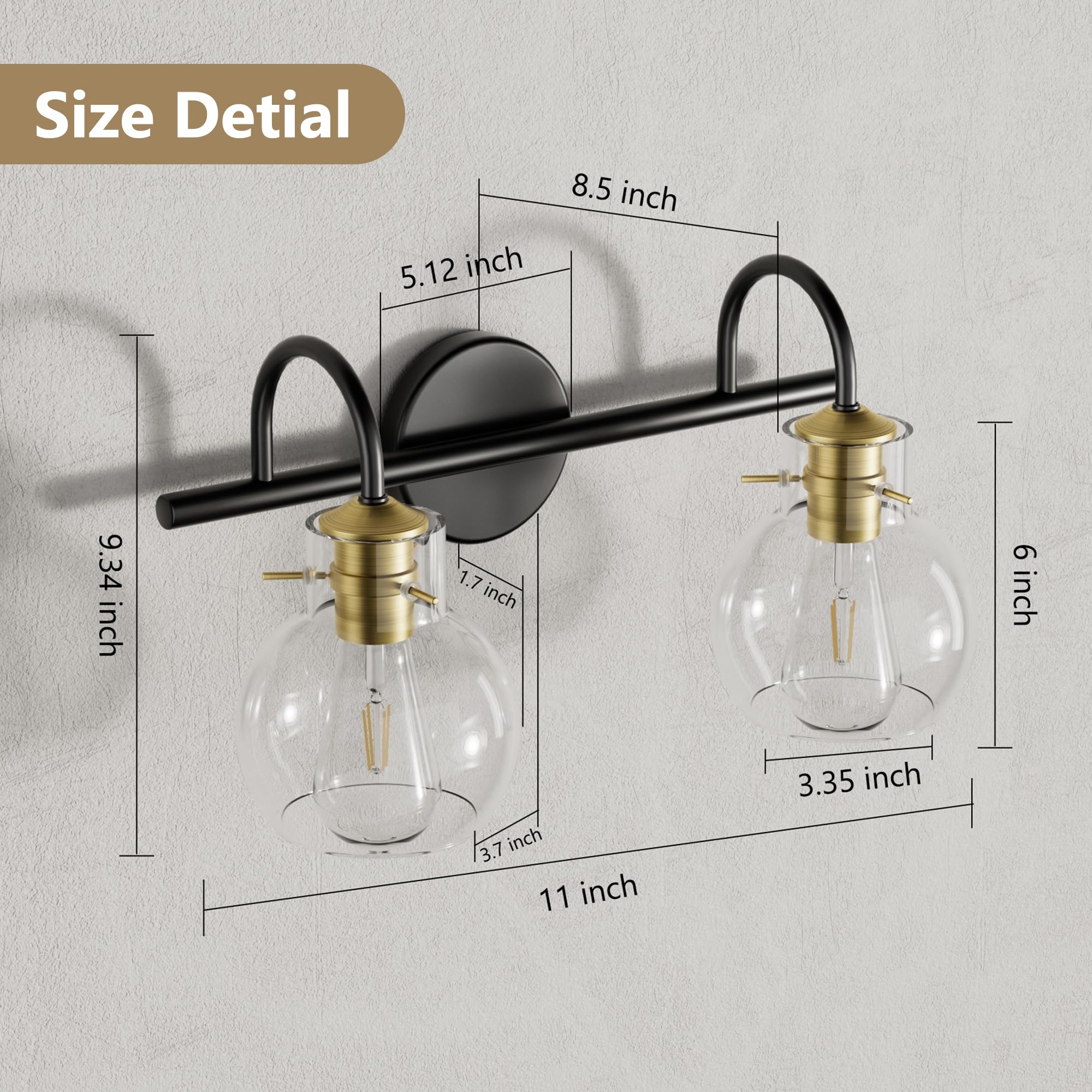 Primeplus Bathroom Vanity Lighting Fixtures, Bathroom Wall Mounted Sconces Lighting Vanity Lights For Bathroom With Globel Glass Shade, E26 Base