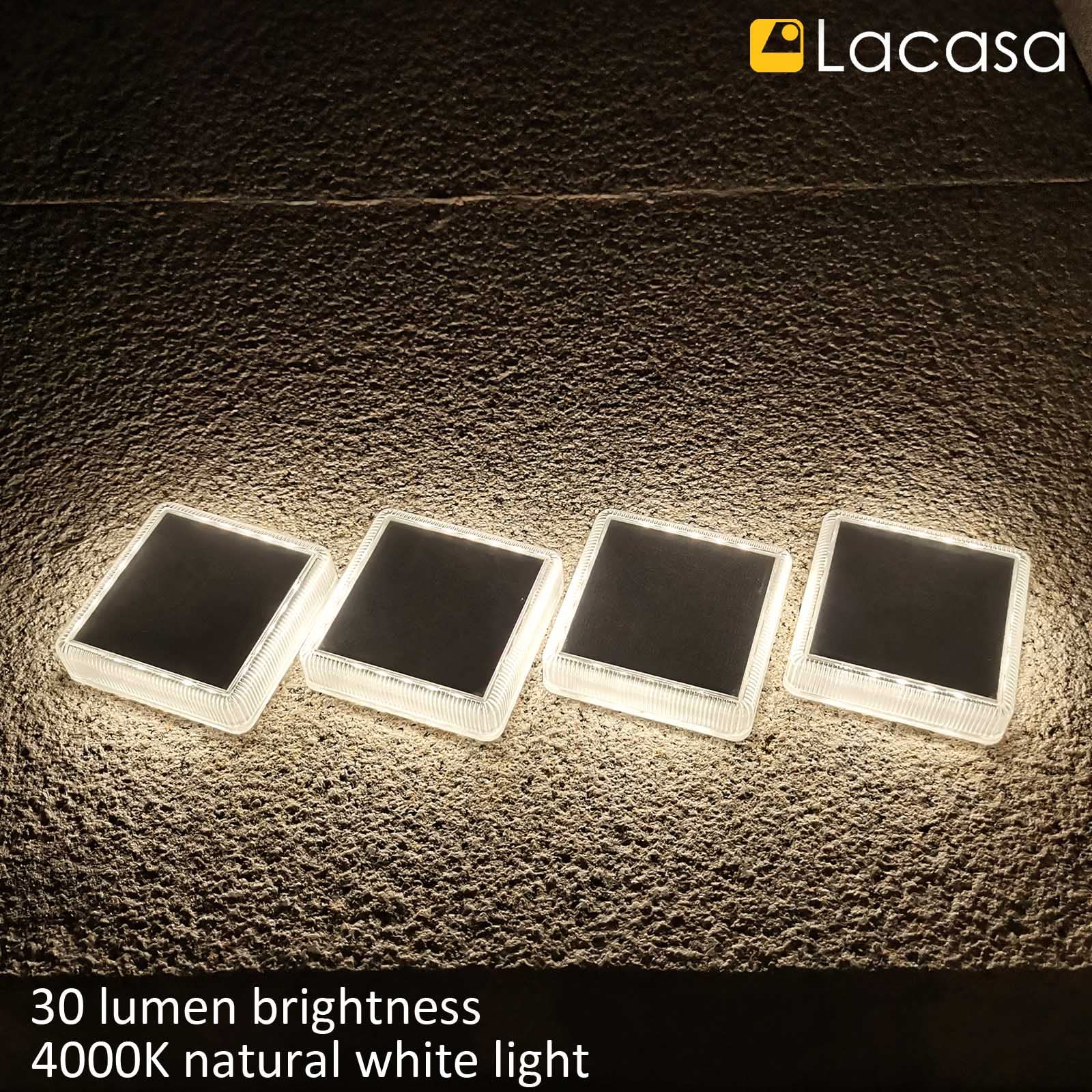Lacasa Solar Deck Lights, Waterproof Led Step Lights, 4000K Dusk To Dawn, 4 Pack, White