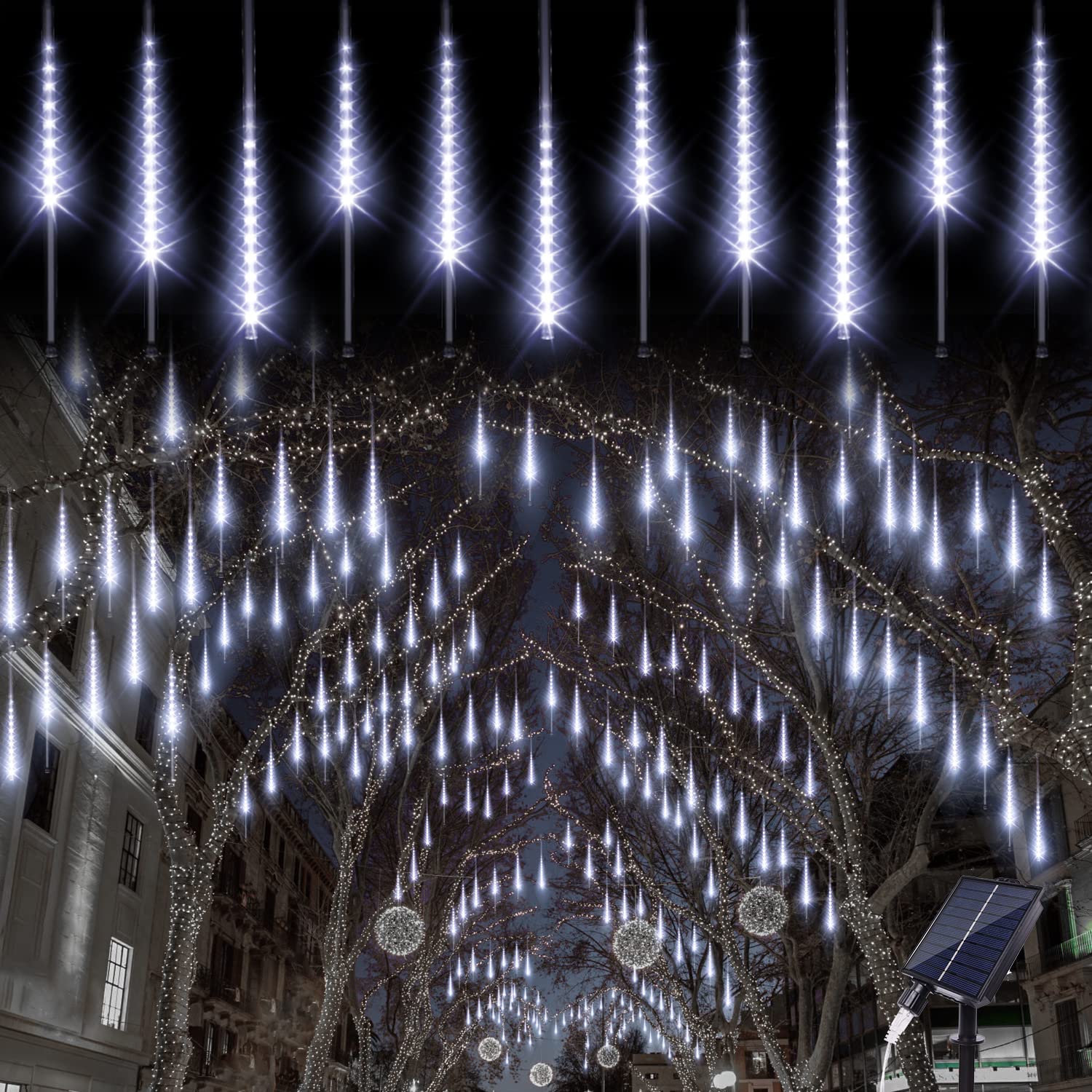 Blingstar Solar Christmas Lights 360LED Cool White 10 Tubes 16 Inch Waterproof Falling Rain Lights for Outdoor Decoration