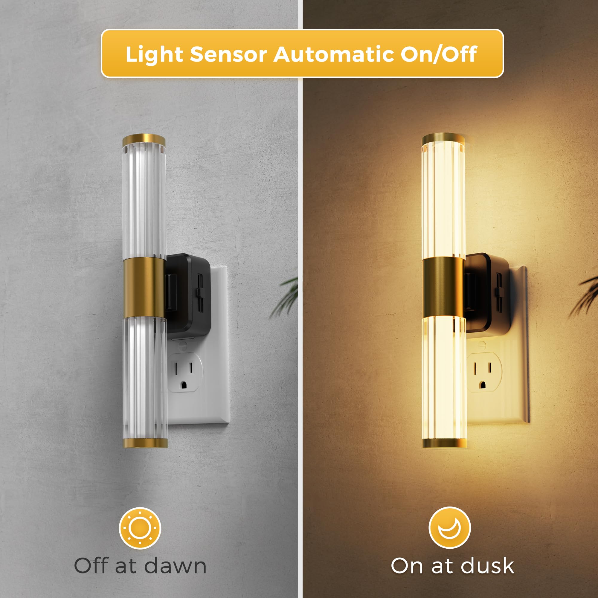 L LOHAS LED Night Light, Dimmable 100LM, Light Sensor, 3000K Soft Light, Plug-in for Bedroom/Bathroom, Black Base-Striped, Model GY