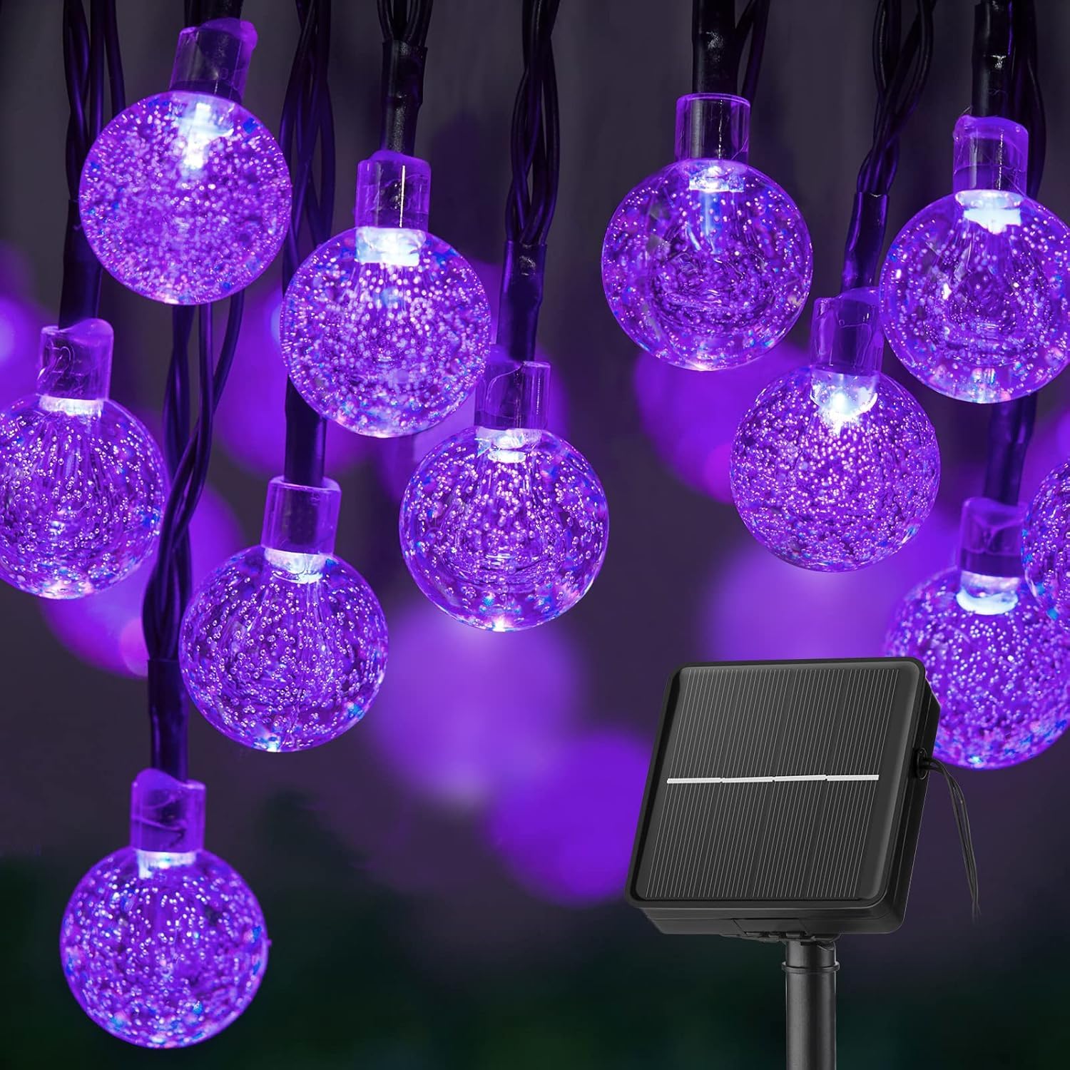 Purple Solar Lights Outdoor Waterproof, 2-Pack 120 Led 72 Ft Total, Halloween Globe Lights For Garden Yard Wedding Christmas Party Decor (Purple)