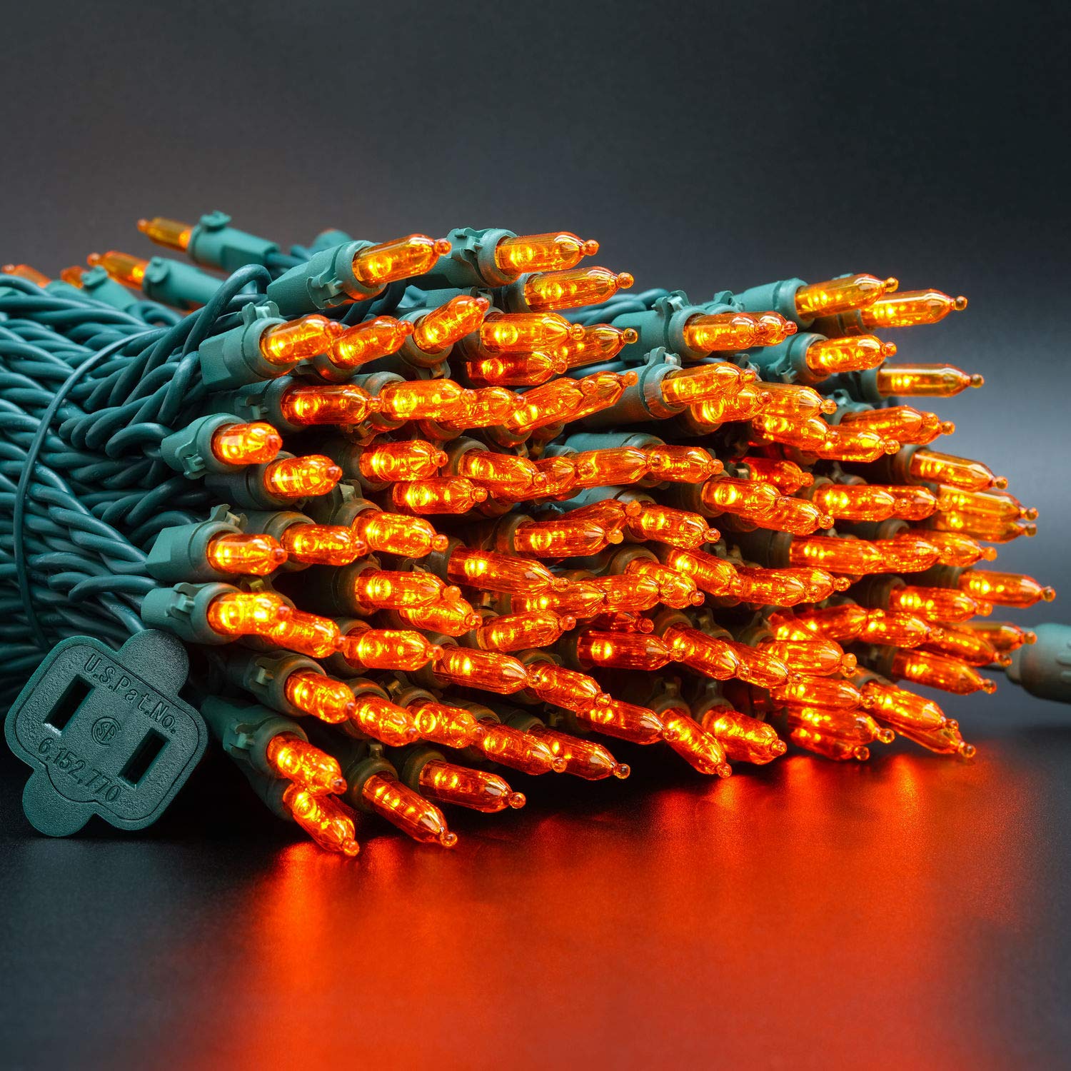 Yuletime Orange Led Christmas Lights 200 Count 50 Ft, Pack Of 2 Strands 25 Ft 100 Lights Ul Certified Halloween String Light Set