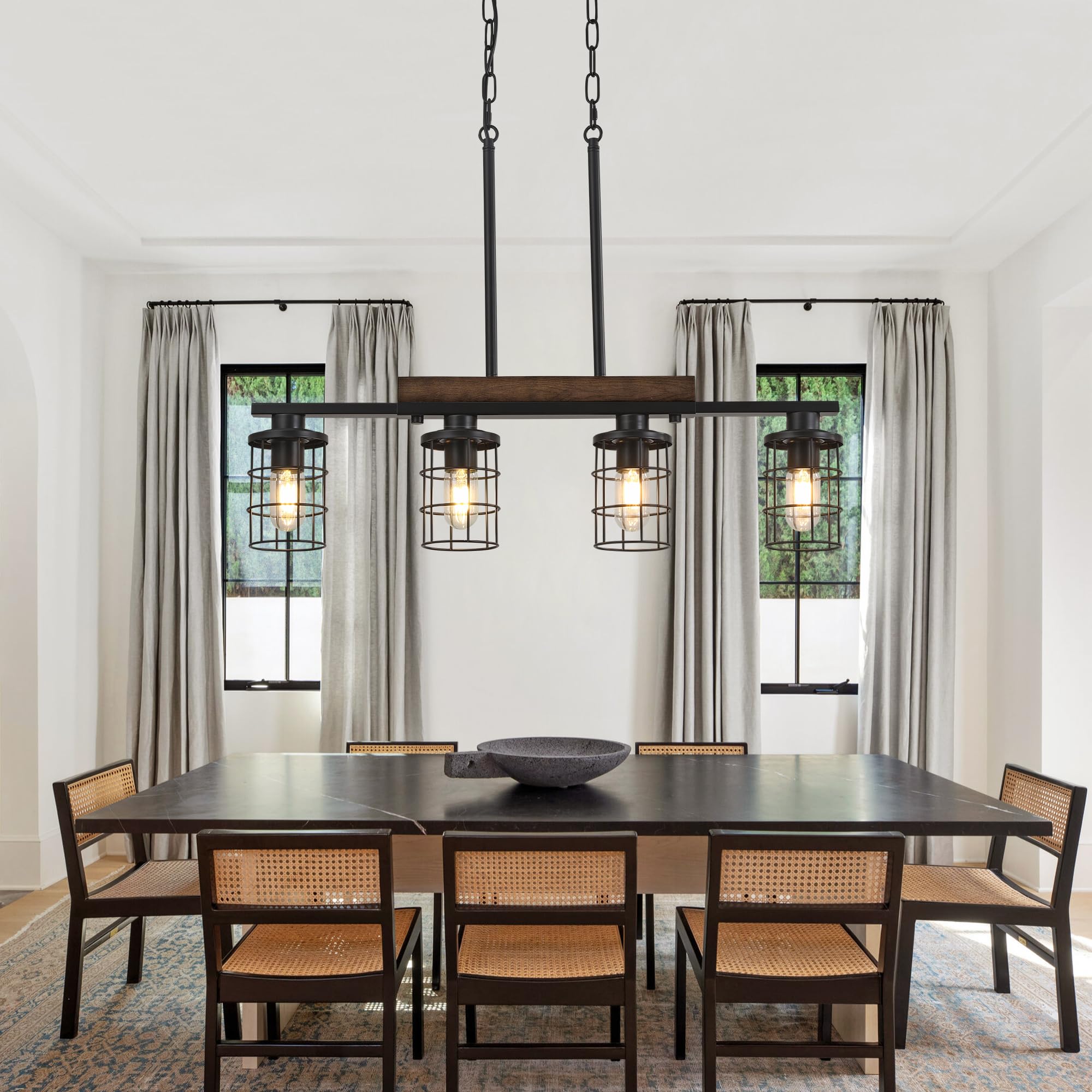 Dining Room Light Fixture/Chandelier Over Table, 29.6-Inch Hanging For Farmhouse Linear Chandeliers,4-Light Kitchen Island Light