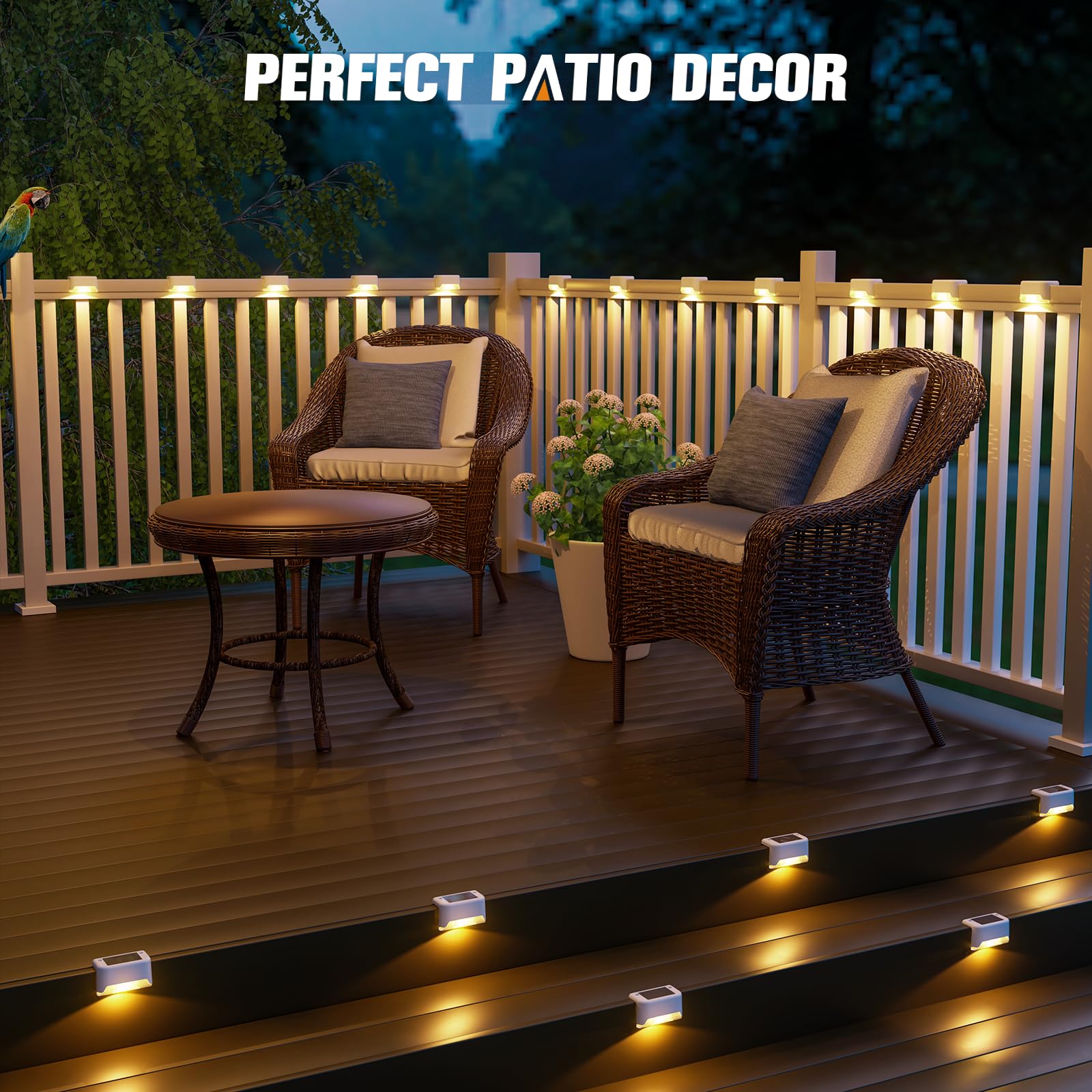 APONUO Solar Deck Lights, 20 Pcs LED Waterproof Fence Lamp, Warm White, Model 18343BDR-W-20PK, Ideal for Patio, Garden, and Steps