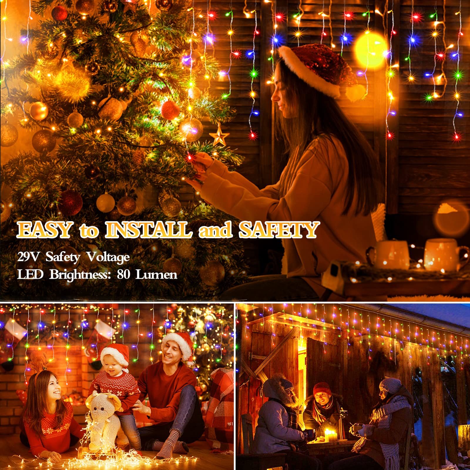 960 Led 98Ft Christmas Lights Plug In 8 Modes With Timer Dimmable Christmas Decorations Outdoor Waterproof Indoor Curtain String