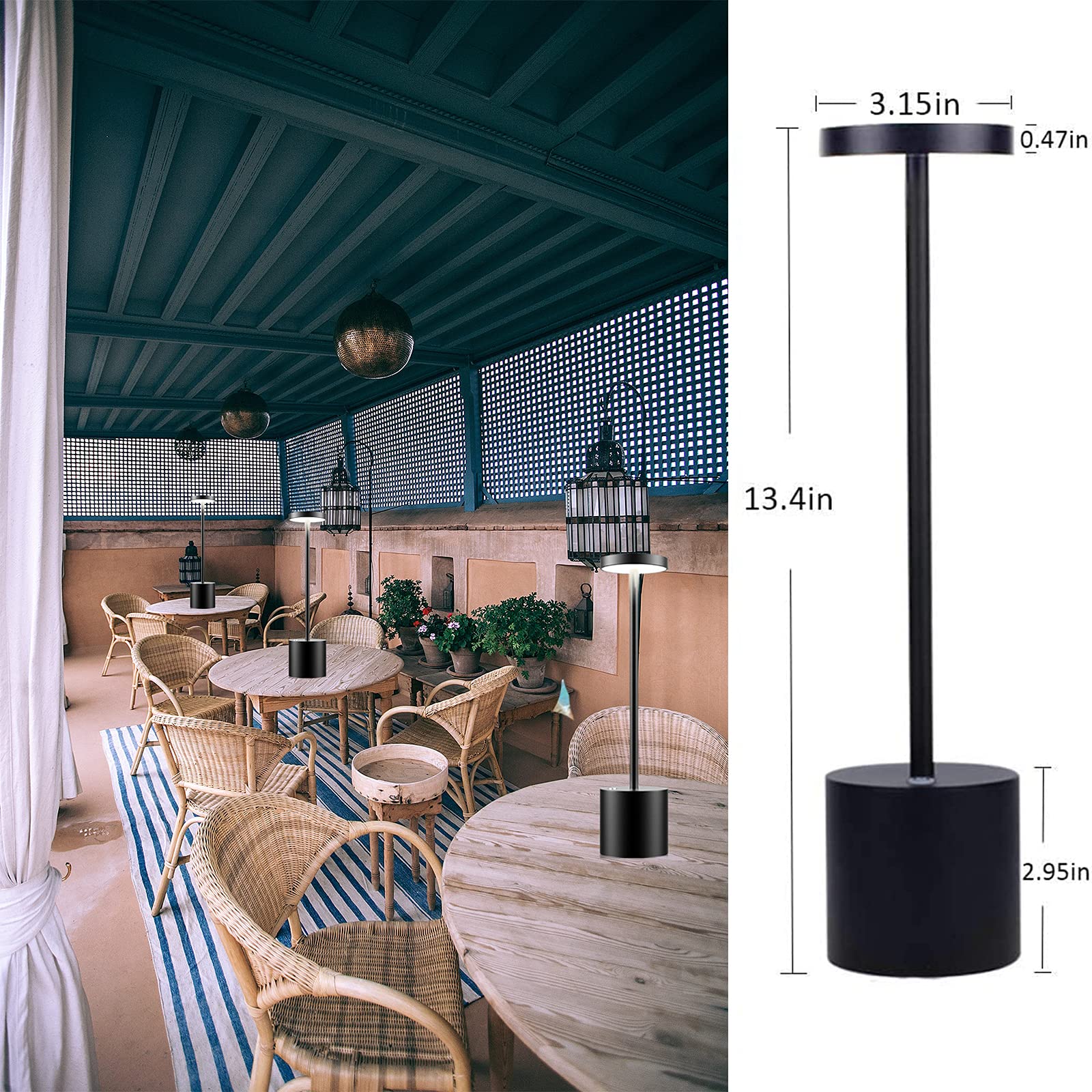 Shangcai Led Cordless Table Lamp, Rechargeable 6000Mah Battery Desk Lamp 3 Levels Brightness Night Light Modern Hotel Restaurant