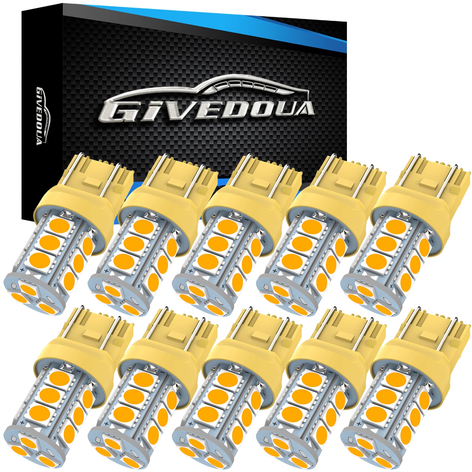 GIVEDOUA 7443 LED Brake Bulbs Super Bright 18SMD Amber Yellow Pack of 10pcs