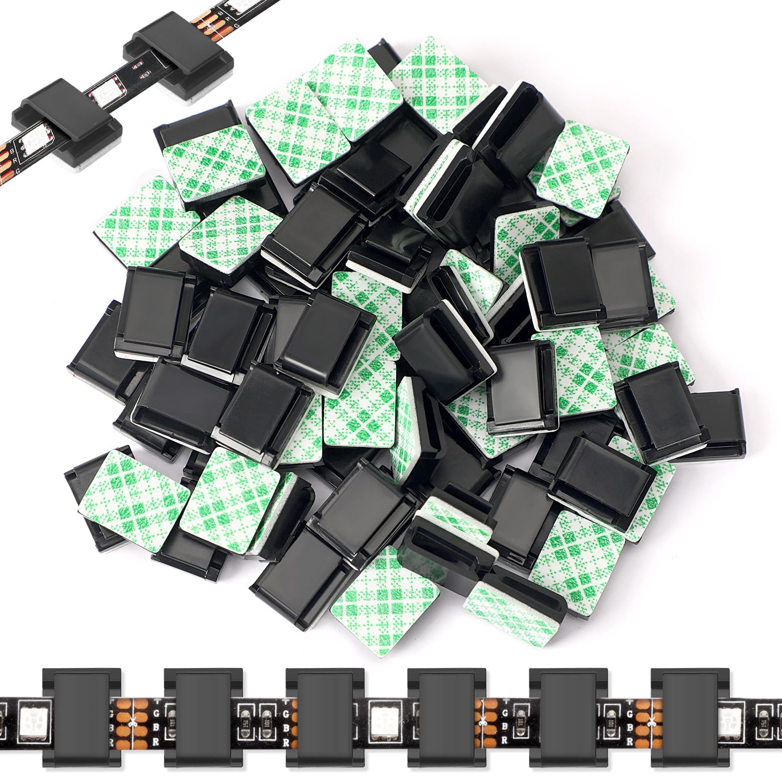 PETKNOWS 80 PCS Light Strip Mounting Clips Black Self Adhesive Led Light Fasteners Mounting Holder Cable Clamp Organizer for 10m