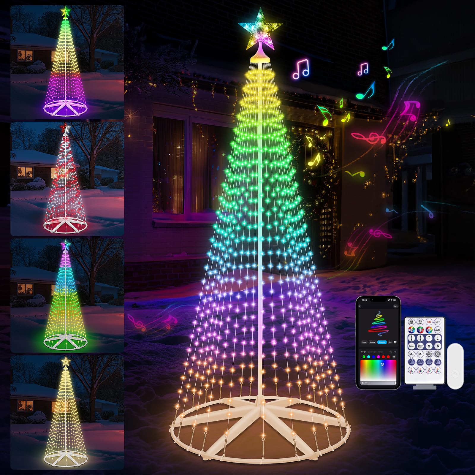 8FT Lighted Outdoor Christmas Tree Smart App Control, 388 LEDs RGB Chirstmas Cone Tree Lights Music Sync, DIY Prelit Christmas T