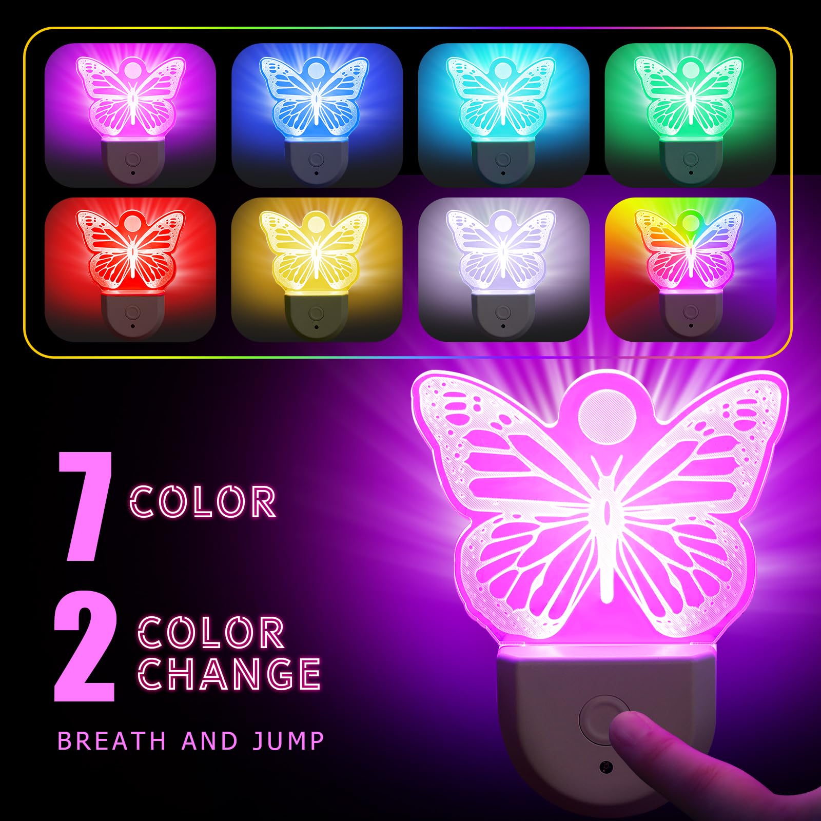 Rossesay Night Light for Kids - 2 Pcs Plug-in LED Fairy Light, 6 RGB Colors, Model XUU-Rossesay-2004, Perfect for Bedroom Decor