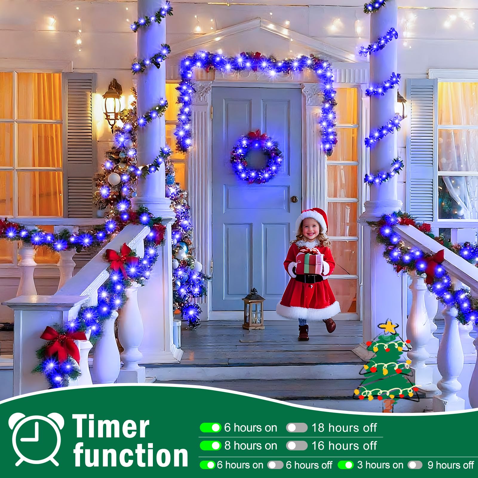 Sauirs 403Ft 1000 Led Christmas Lights Outdoor String Lights With 8 Modes Timer Waterproof Fairy Light Plug In For Outside Indoor Party Xmas Palm Tree Yard Wedding Decorations(Blue)