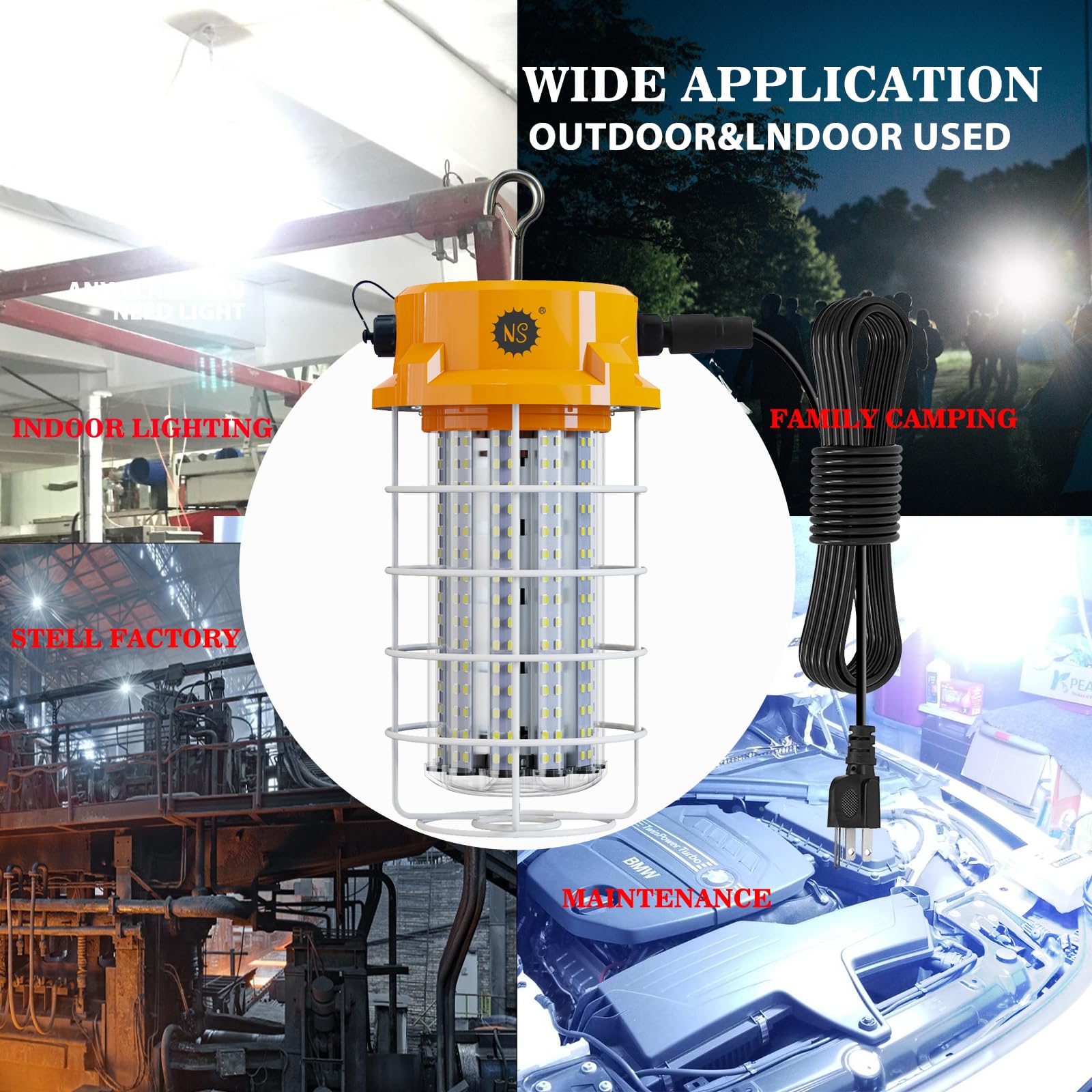 NS 15000LM 100W LED Work Light | ETL/UL Certified | 360° Coverage | Orange | Model TWL100W-C