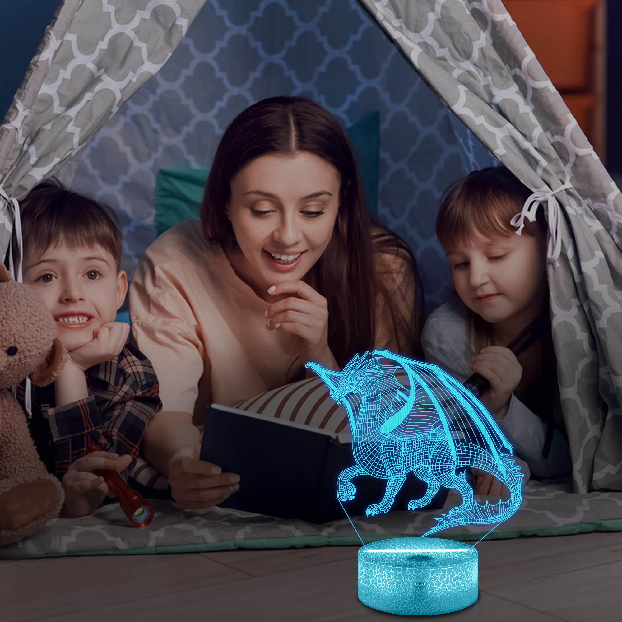 Lampeez 3D Dragon Lamp - Color Changing Night Light with Remote, Kids Bedroom Decor, Model FS-2810-9999, Dragon2 Color