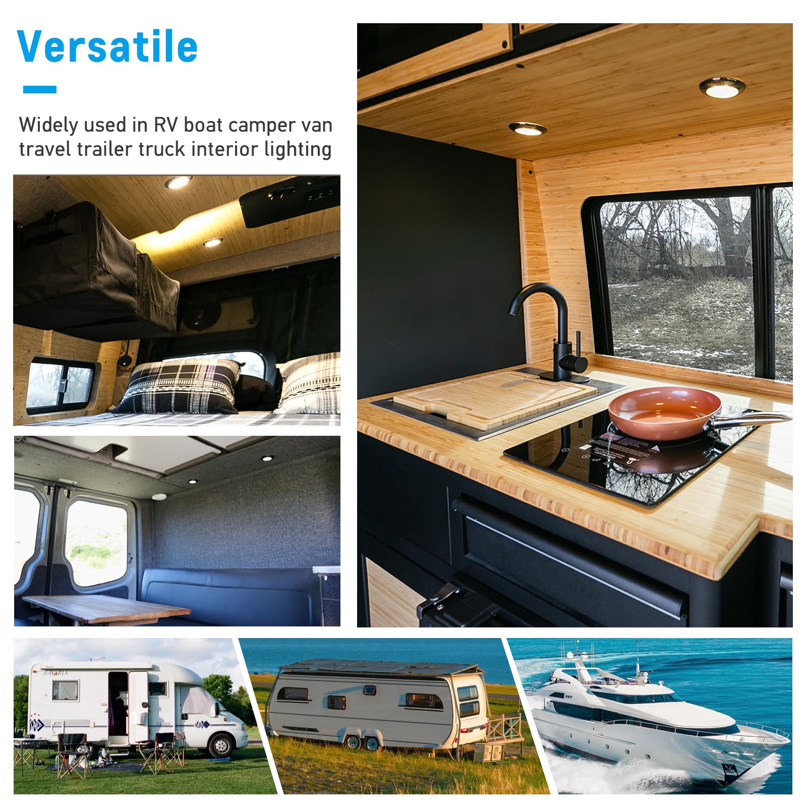 Acegoo Rv Boat Led Ceiling Light Surface Mount 12V 3” Puck Light For Camper Van Travel Trailer Truck Motorhome Car Interior Lighting, 12 Volt Under Cabinet Downlight 4-Pack (Chrome 5000K)