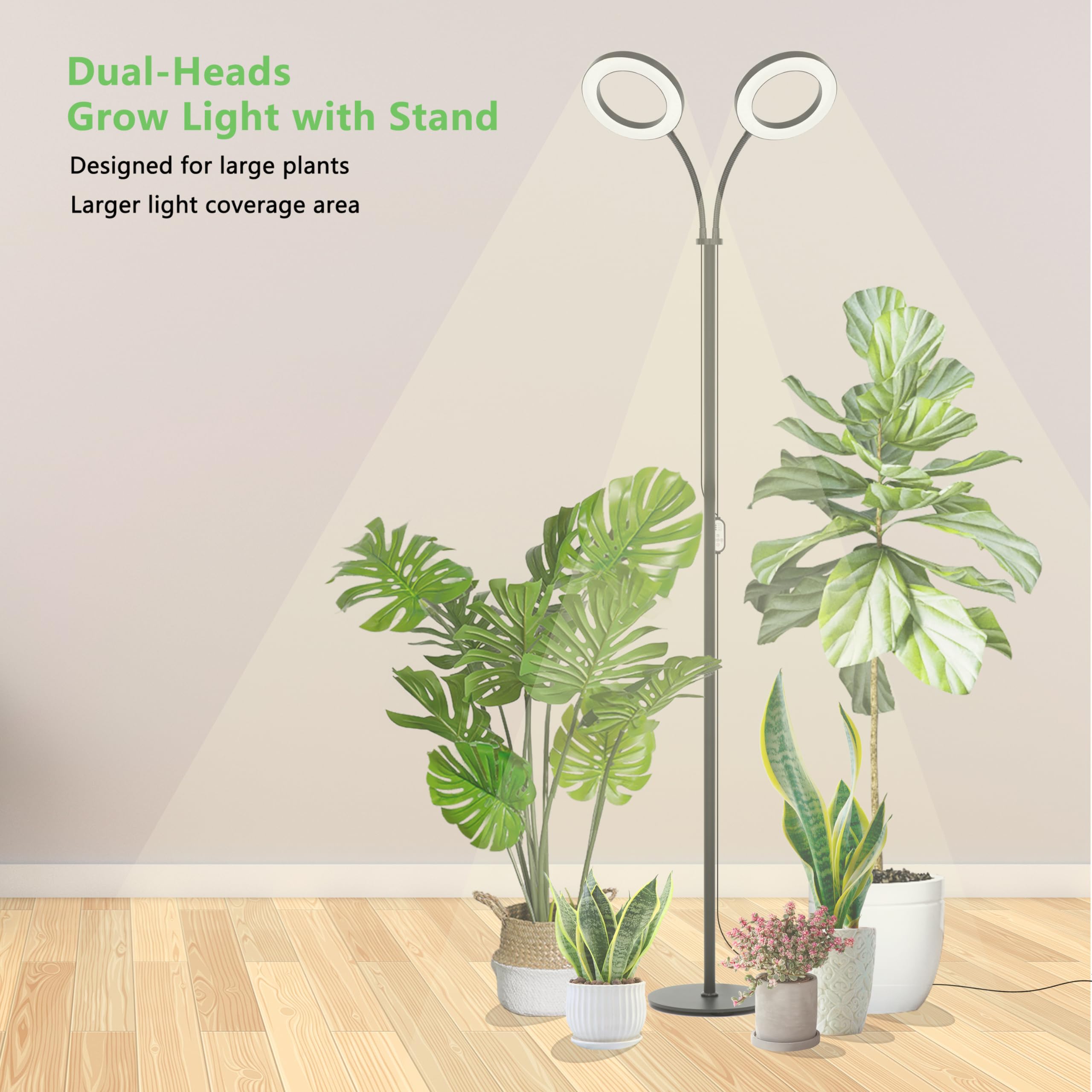 Geciliaoran Grow Light For Indoor Plants, Full Spectrum Led Halo Plant Lights With Stand, Floor Standing Growing Lamp With Adjustable Height,Auto Timer For Tall Large Plant