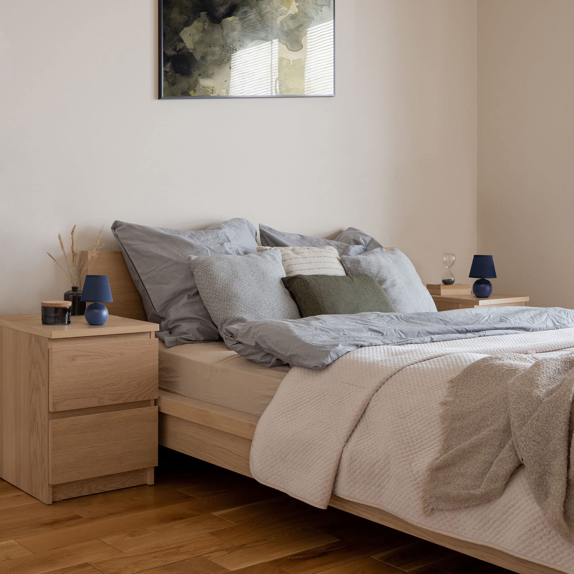 Creekwood Home Nauru Blue Ceramic Bedside Table Lamp Set With Drum Shade, 8.66&quot;