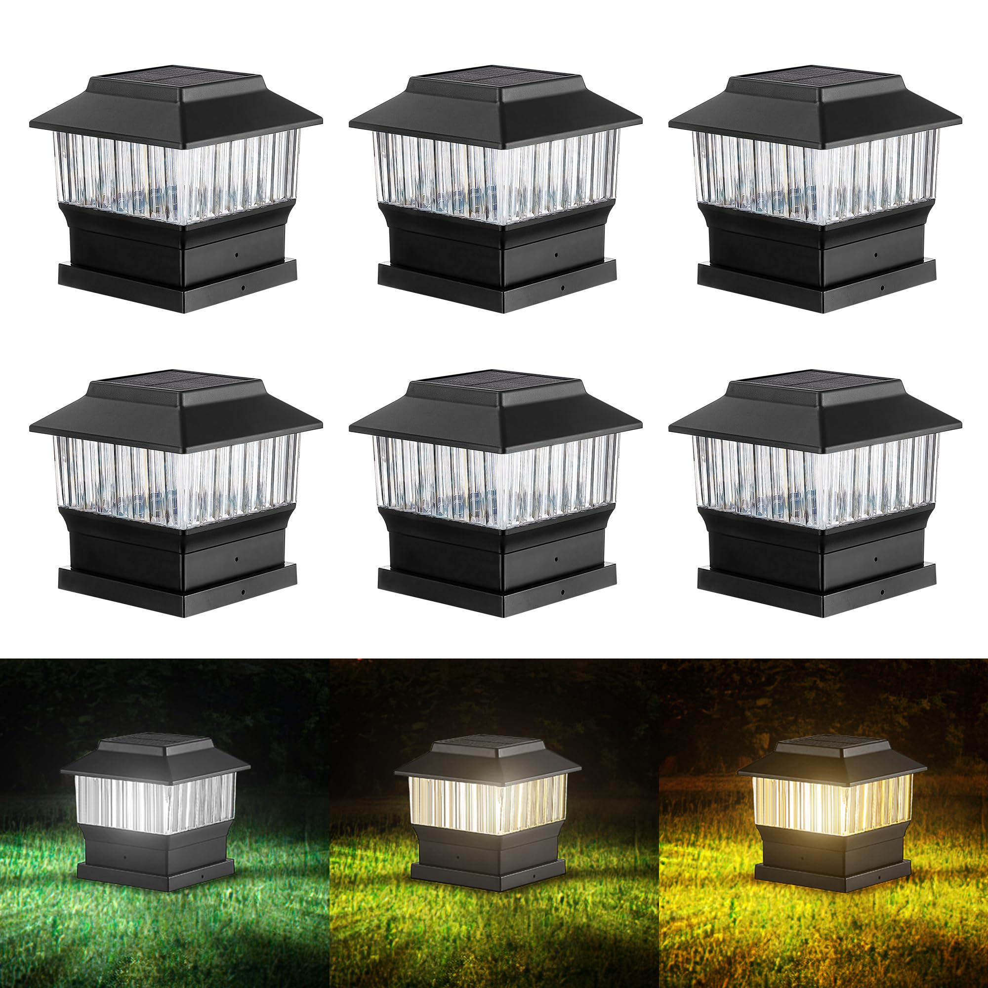 Moon-De-Age 50 Lumen Solar Post Lights, 3 Modes Outdoor Deck Fence Post Cap Lights - 4X4 3.5X3.5 4.5X4.5 Or 5.5X5.5, Led Landsca
