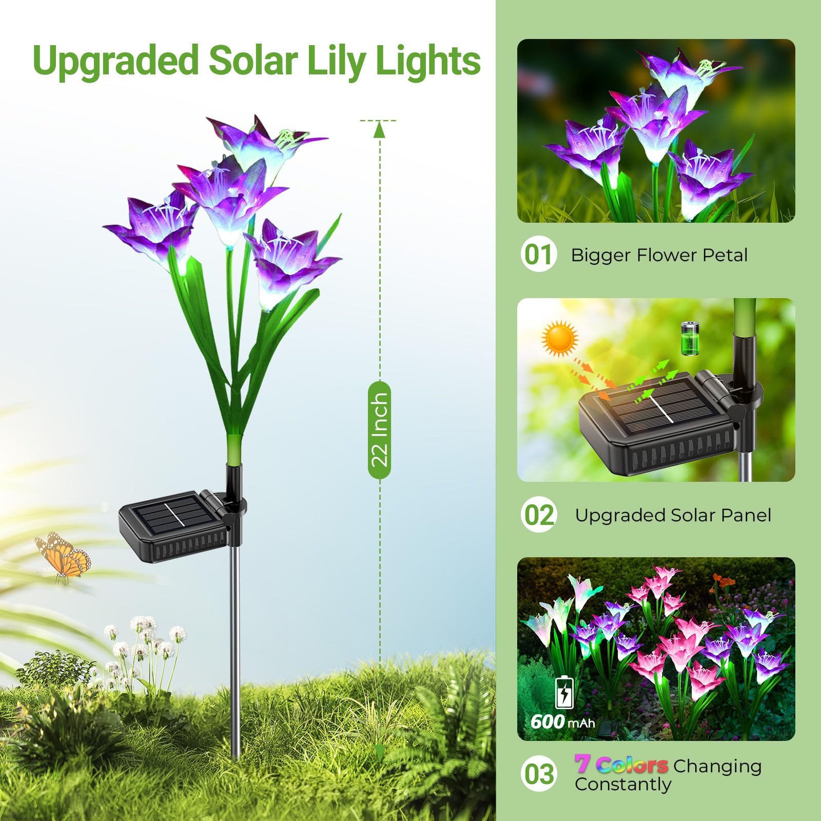 Wdtpro Solar Lights Outdoor Garden Decorative Flowers 6 Pack, Waterproof Solar Garden Lights With 24 Lily Flowers, Multi-Color C